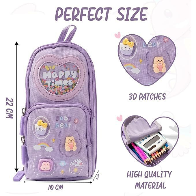 Wirescorts Premium Pencil Case 6 Layer With 3 Compartment Cute Aesthetic Pencil Case For Girls Large Capacity Pencil Pouch Multifunctional Pouch For School Kids Cute Stationary Gift - Purple