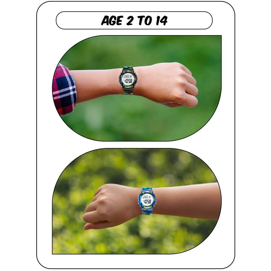 Spiky Digital Sports Watch For Kids Combo (Black & Blue) | Military Inspired Camouflage Design | Multifunctional, Luminous Display | 30M Water-Resistant | Birthday Gift Watches For Boys & Girls (2-10 Yrs)
