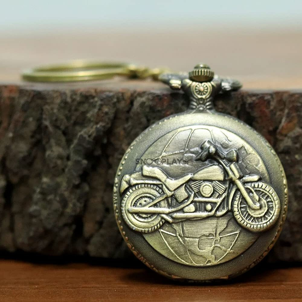 Exciting Lives Vintage Motorbike Pocket Watch Keychain - Gift For Diwali, Christmas Day, Birthday, Anniversary, For Brother, Boyfriend, Husband, Dad, Friend, Party, Corporate Gifting - Keyring