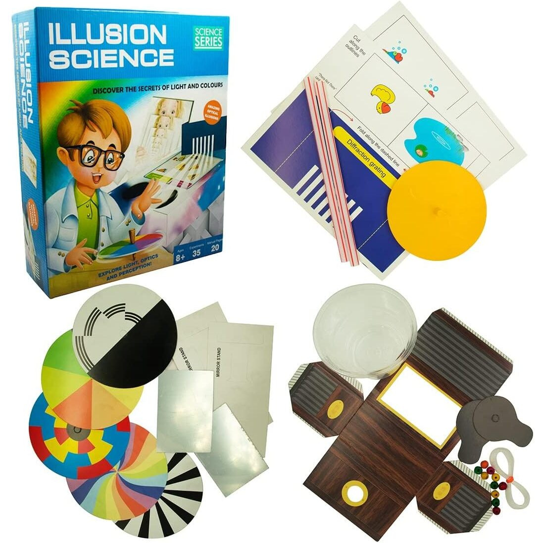 Bkdt Marketing Educational Related Illusion Science Kit Discover The Secrets Of Light And Colours- Multi Color- 8+ Years, Birthday Gift For Boys & Girls - 35 Experiments- Festival Gifts,Diwali Gift