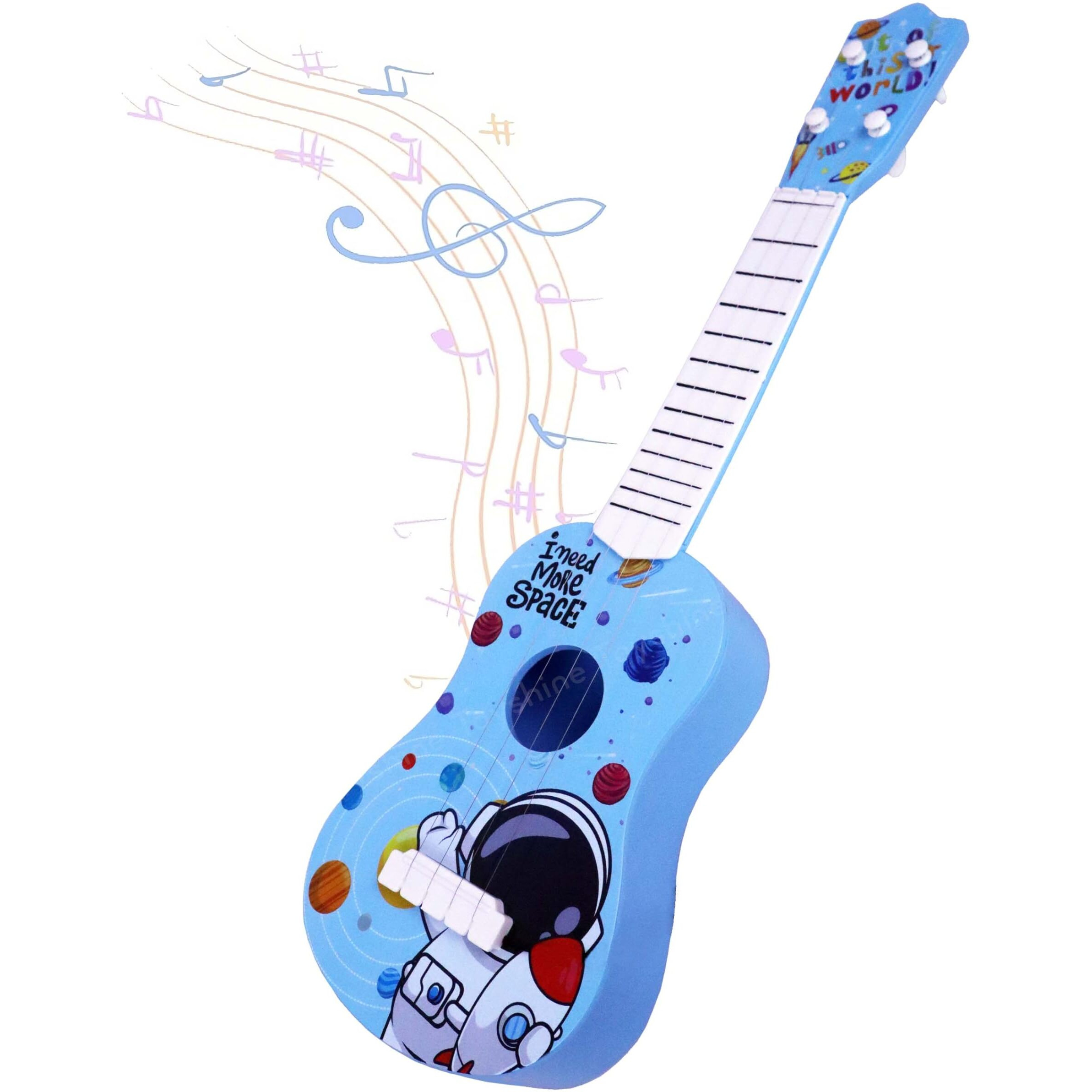Toyshine 21" Space Theme 4 String Guitar Easy-To-Hold Thin Frets Low String Musical Instrument Learning Educational Toy Gift For Toddlers Kids