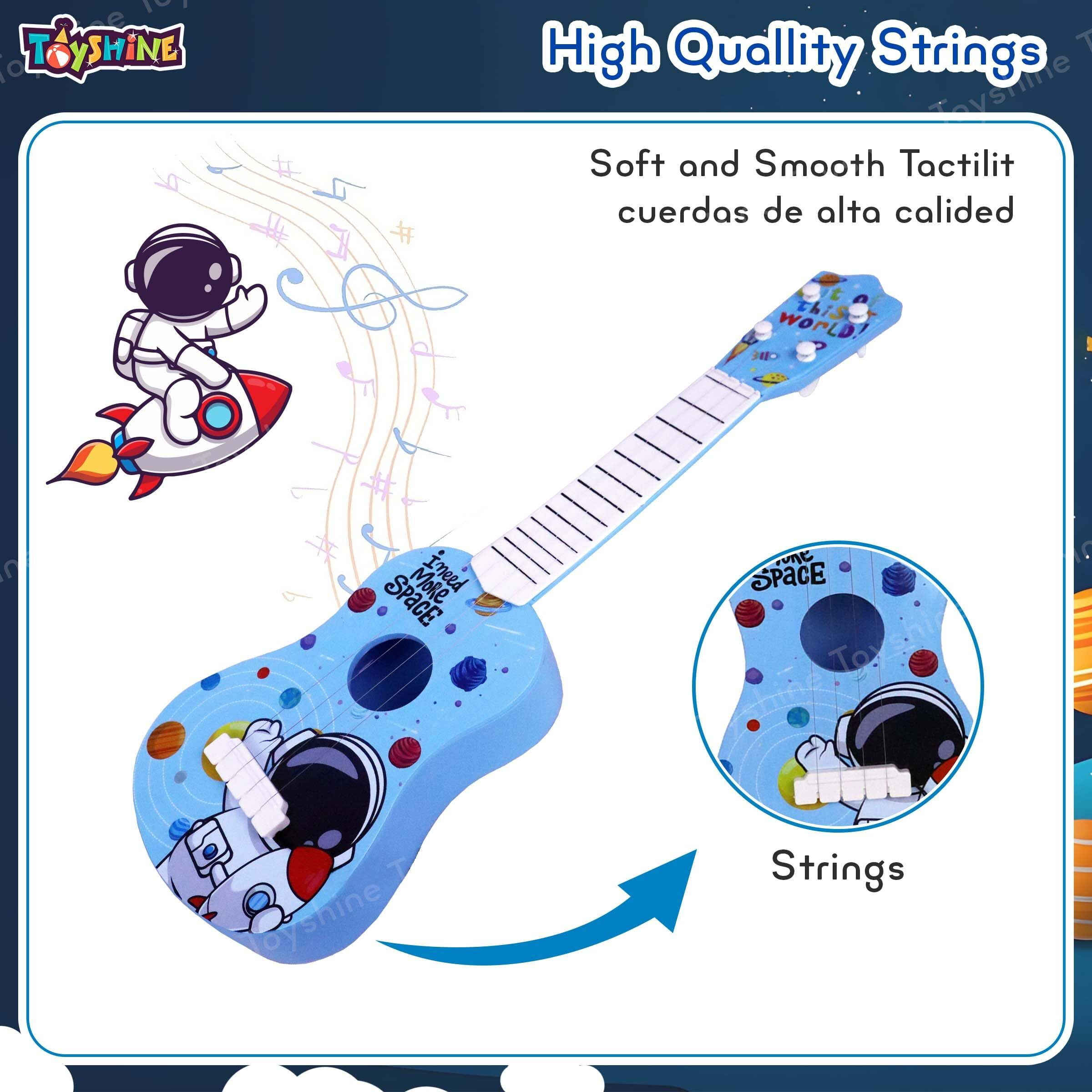 Toyshine 21" Space Theme 4 String Guitar Easy-To-Hold Thin Frets Low String Musical Instrument Learning Educational Toy Gift For Toddlers Kids