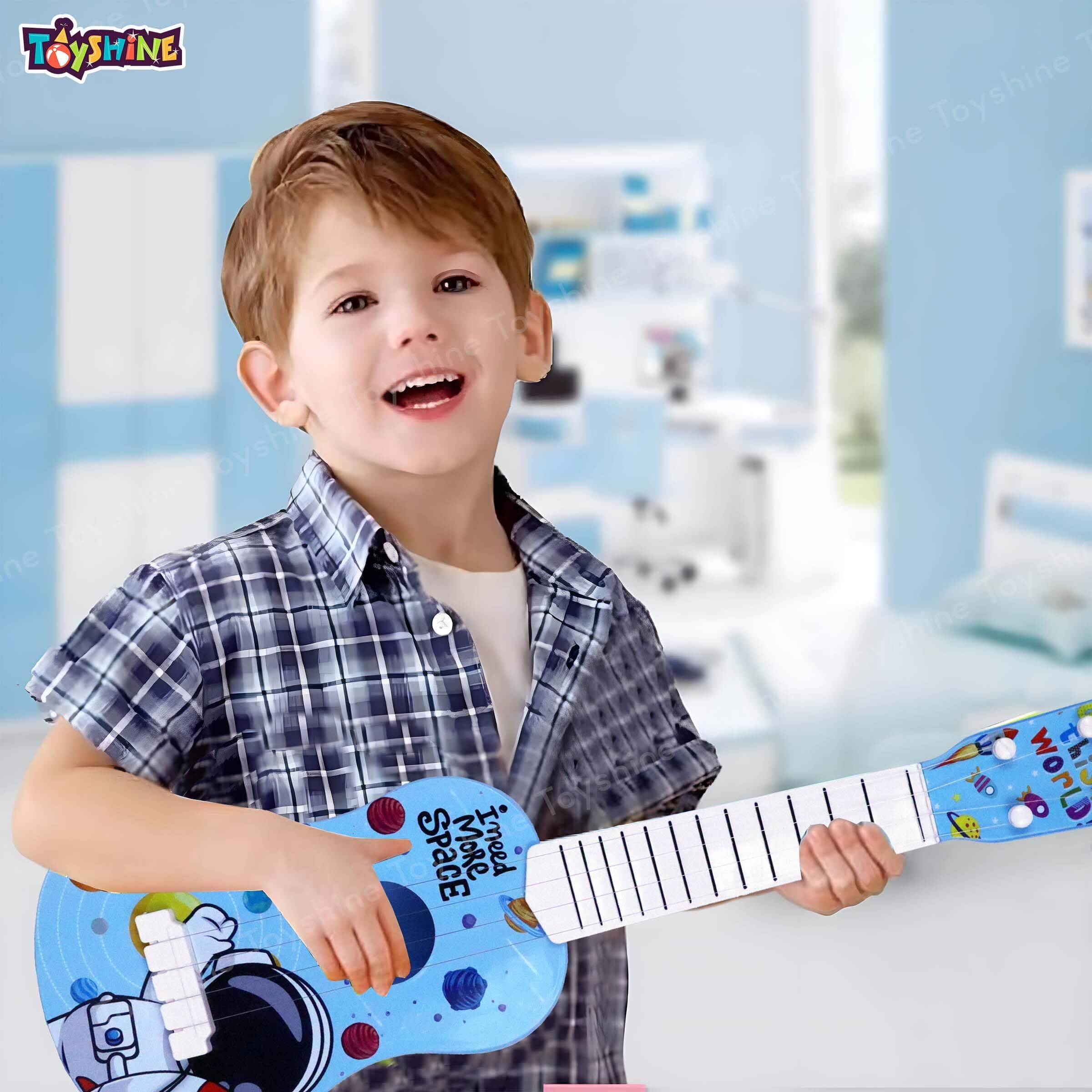 Toyshine 21" Space Theme 4 String Guitar Easy-To-Hold Thin Frets Low String Musical Instrument Learning Educational Toy Gift For Toddlers Kids