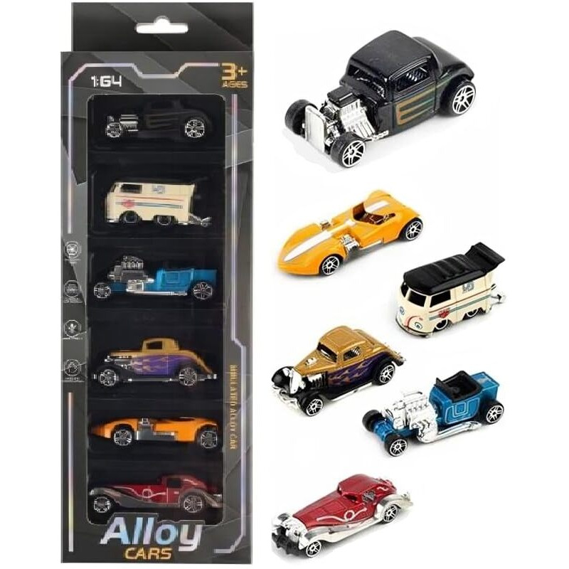 Galaxy Hi-Tech Model Alloy Vehicle Model Vintage Metal Cars 6 Pcs Vehicles, Car Play Set For Toddlers,Boys Die-Cast Car Set, Birthday Decorations Gift Movie Vehicle Racing For Kids, Multicolor