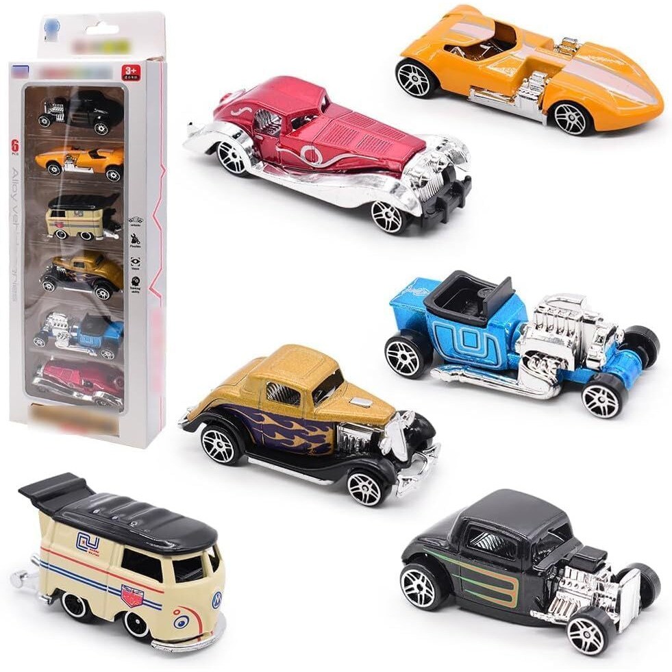 Galaxy Hi-Tech Model Alloy Vehicle Model Vintage Metal Cars 6 Pcs Vehicles, Car Play Set For Toddlers,Boys Die-Cast Car Set, Birthday Decorations Gift Movie Vehicle Racing For Kids, Multicolor