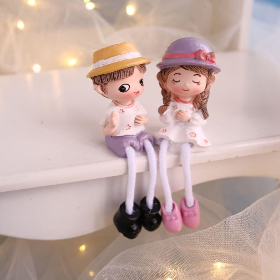 Satyam Kraft 1 Set Hanging Legs Romantic Couple Showpiece | Cute Boy &Girl For Home, Living Room, Bedroom, Deepawali, Diwali Decor Item | Birthday Gift For Girlfriend, Boyfriend (Multicolour, 2 Pcs)