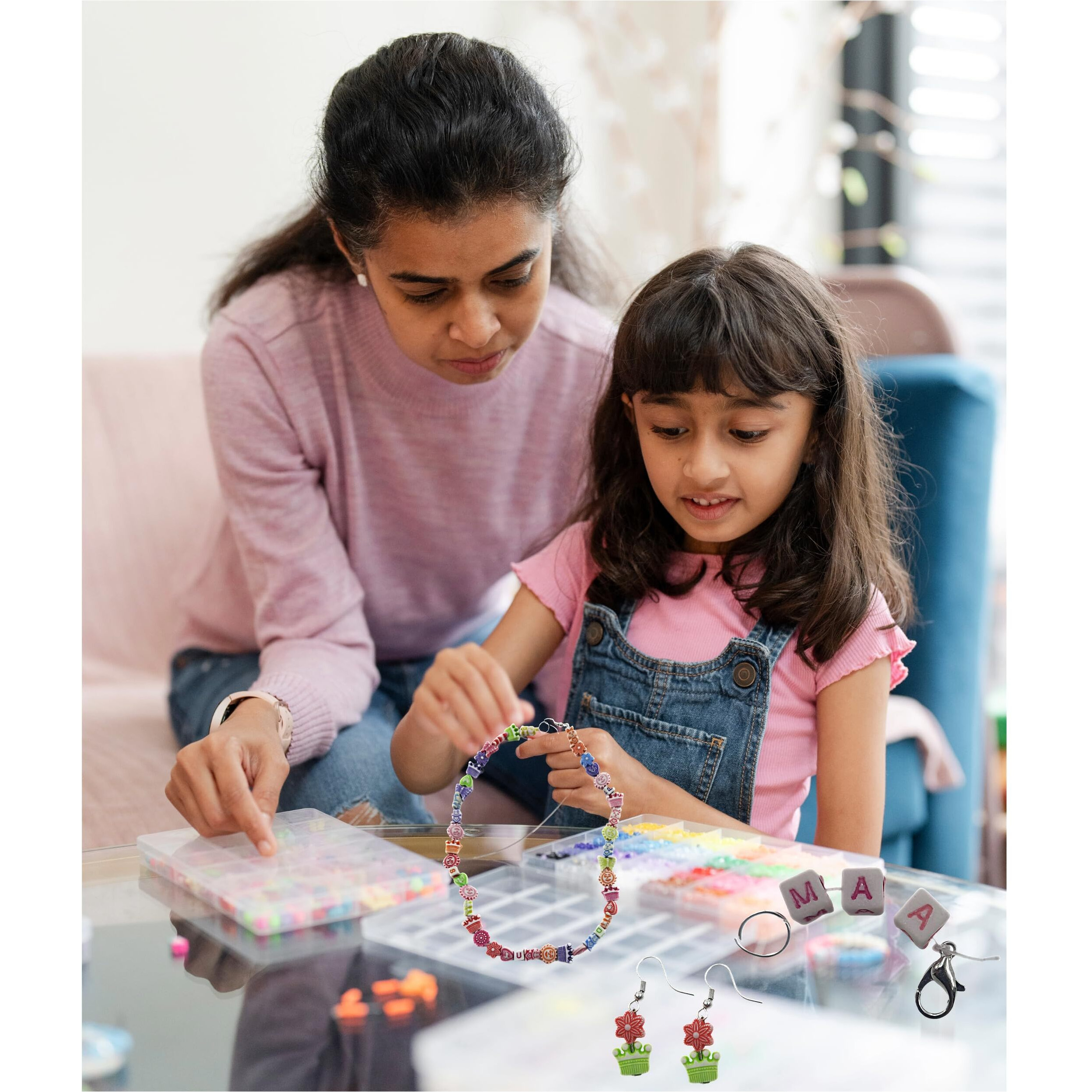 Bkdt Marketing Jewellery Boutique - Fun Game - Multicolour Beads - Make Beautiful Necklace, Fashionable Bracelets & Funky Earrings-Jewellery Making Kit For Girls - Beads For Jewellery Making- Festival Gifts,Diwali Gift