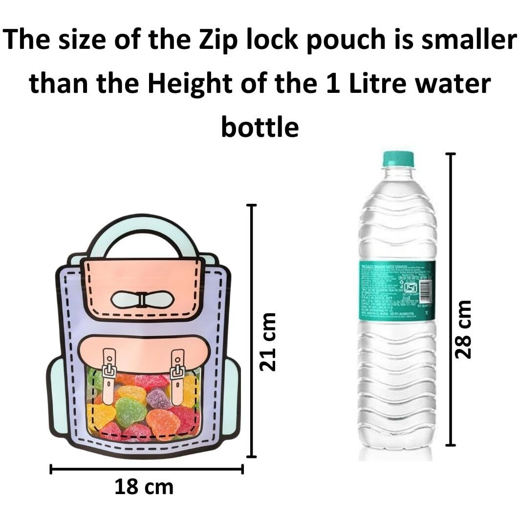 Satyam Kraft 10 Pcs Korean Style Backpack Ziplock Goodie Bags With Handle | Kids Birthday Return Gifts, Party Favor, Cookie, Gifting, Chocolate & Dry Fruit Packing|Pouches For Boys & Girls (Small,Pvc)