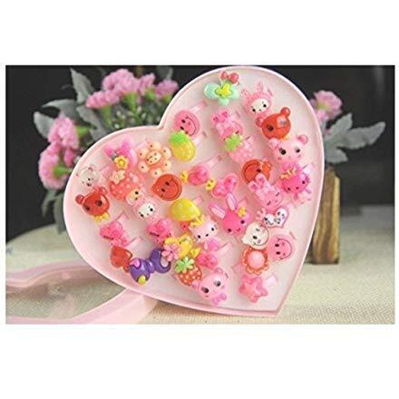 Fashion Alley Kids Girls Cartoon Pretend Play Toy Fancy 36 Finger Ring For Birthday Gifts Comes In Pink Heart Shape Box Suitable For Age 2-10 Yrs(Multi Color)