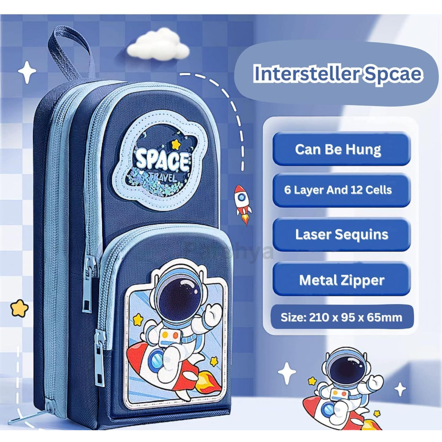 Brand Conquer Canvas Premium Pencil Case Hang Able 6 Layer With 3 Compartment Cute Aesthetic Pencil Case For Girls Large Capacity Pencil Pouch For Kids Cute Stationary Gift For Kids (Space Travel)