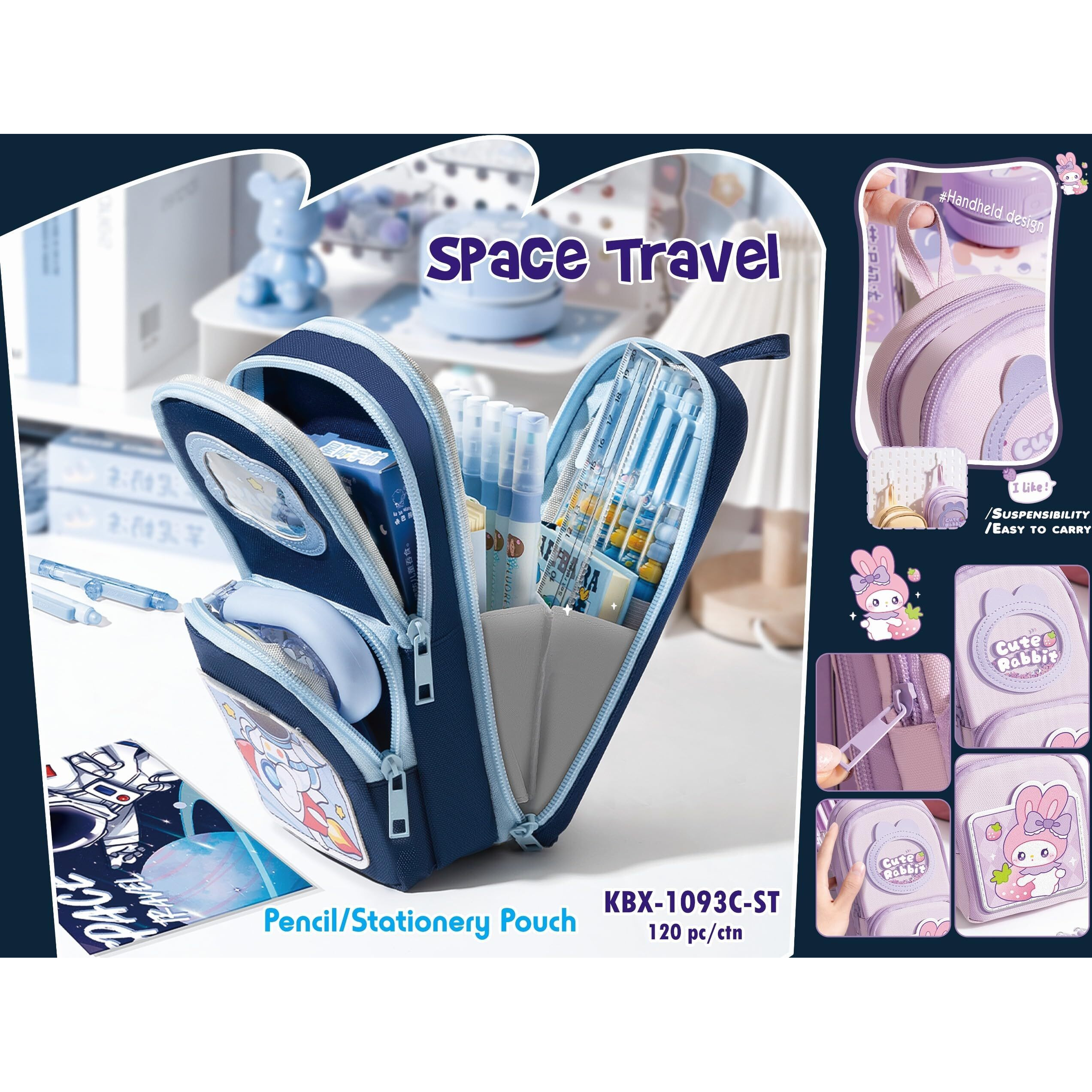 Brand Conquer Canvas Premium Pencil Case Hang Able 6 Layer With 3 Compartment Cute Aesthetic Pencil Case For Girls Large Capacity Pencil Pouch For Kids Cute Stationary Gift For Kids (Space Travel)