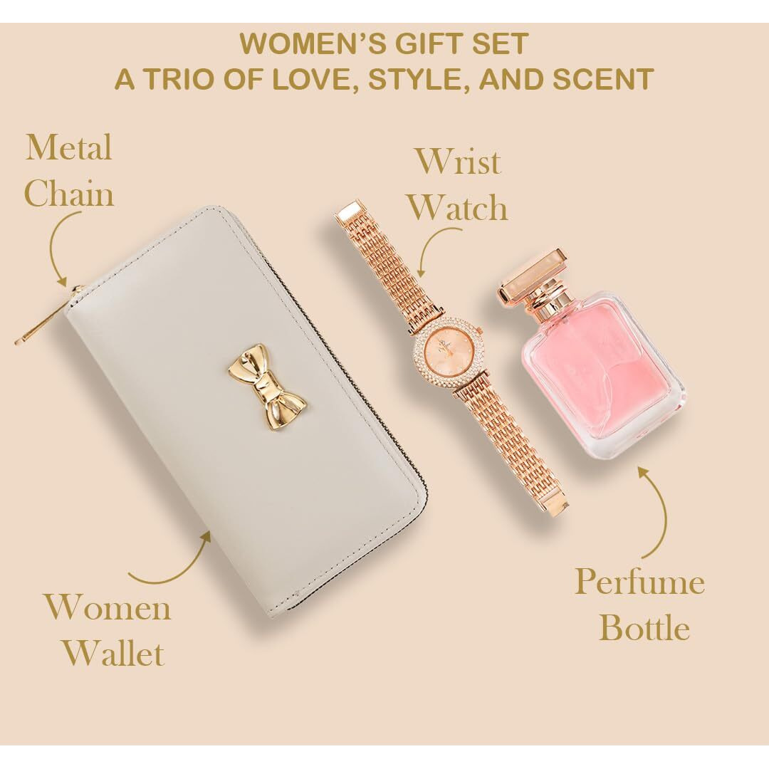 Thy Kalpavruksha Women's Gift Hamper Set | Grey Wallet, Rose Gold Watch, Long-Lasting Perfume | Gifts For Woman | Diwali Gift For Employee | Gift For Wife | Diwali Gift | Diwali Gift For Women