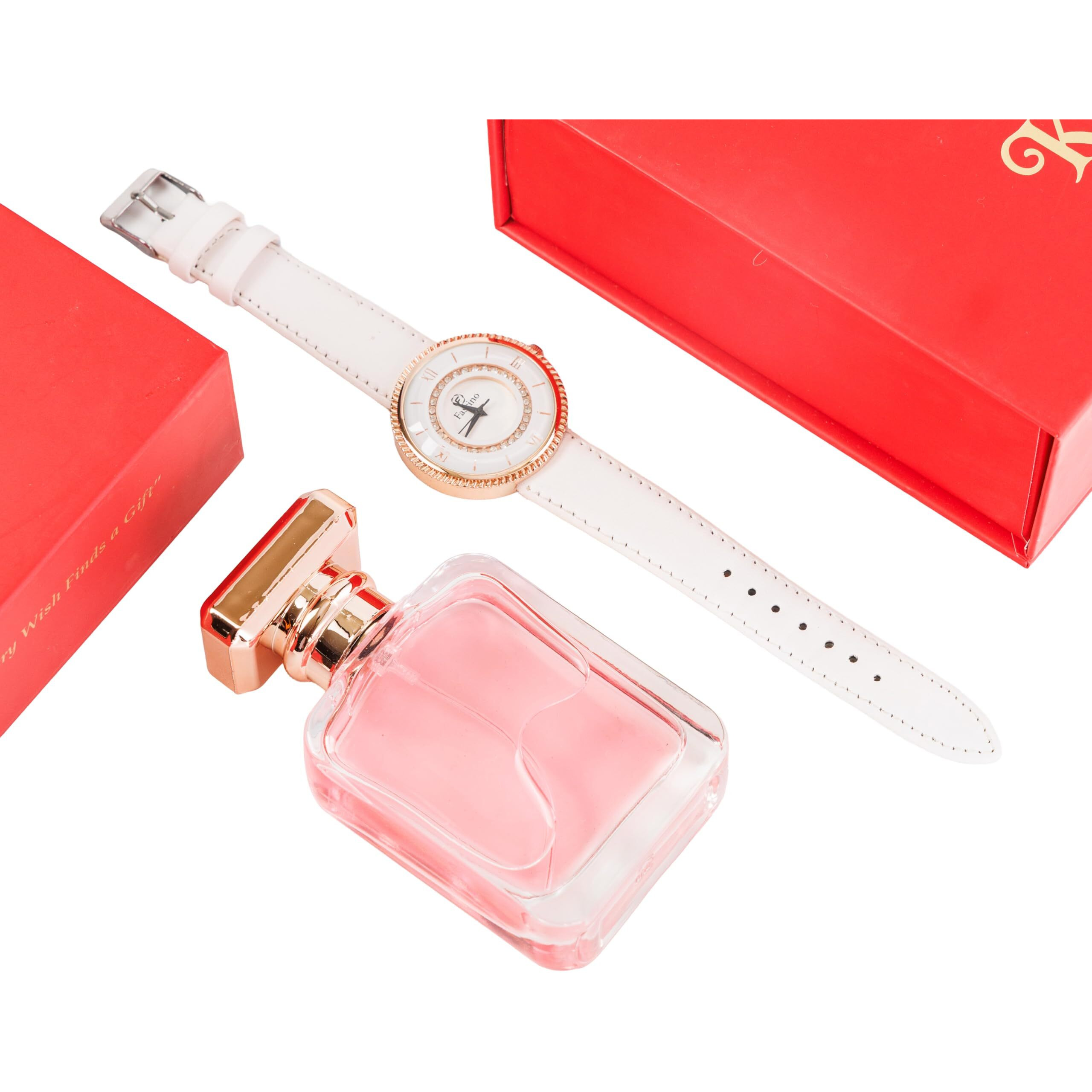Thy Kalpavruksha Woman's Gift Set White Leather Watch With Rose Gold Dial & Long Lasting Perfume | Diwali Gift For Women Office Staff Employee | Birthday Gifts For Women | Birthday Anniversary Gift For Wife & Girlfriend