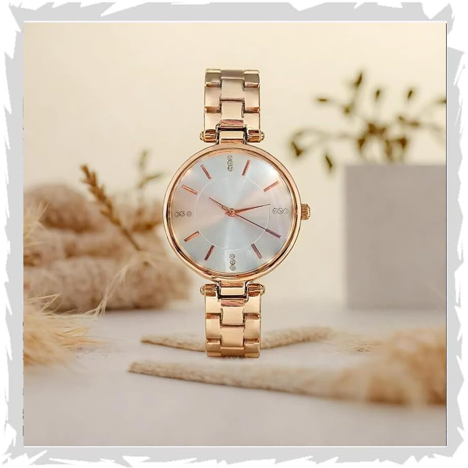 Styledose Women Analogue Wrist Watches For Women's & Girls&Miss&Ladies Diamond Studded Dial Rosegold Colored Stylish Bracelet Strap (White)