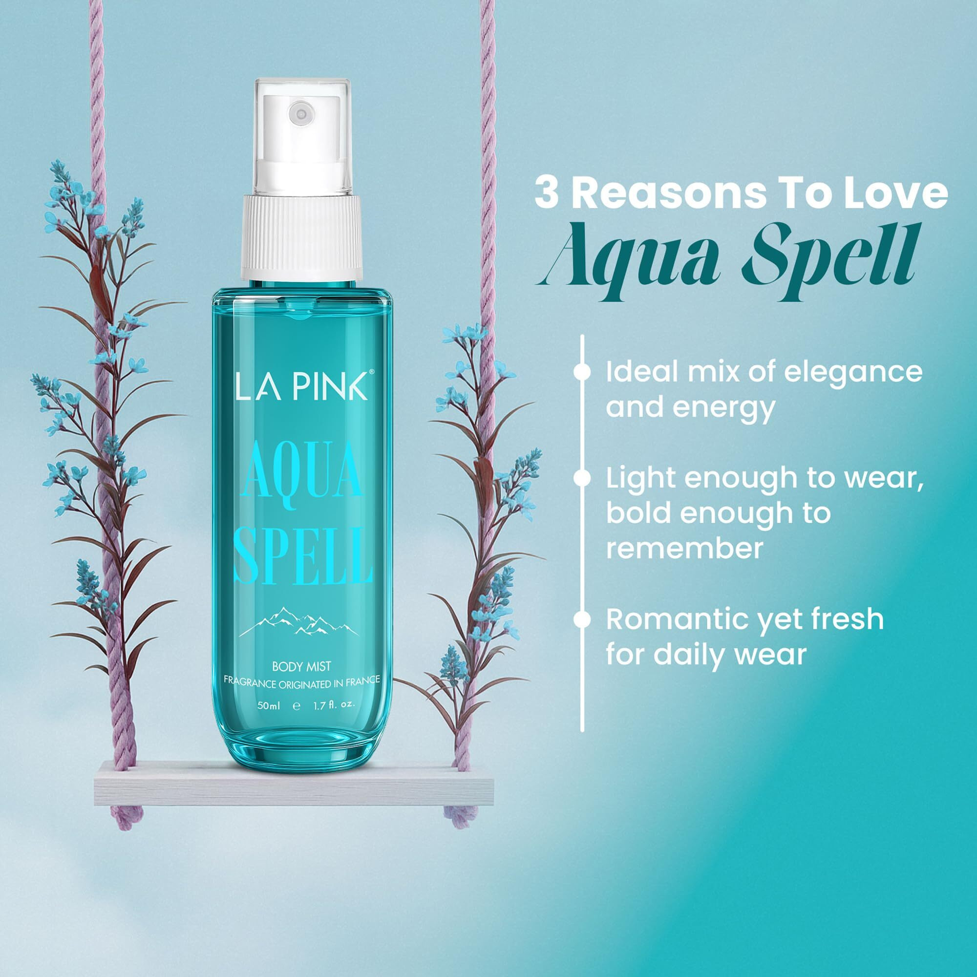 La Pink Aqua Spell Body Mist Woman | French-Inspired Travel Friendly Fragrance Long Lasting Perfume Body Mist Spray For Women With Citrus & Musk Notes | 50Ml