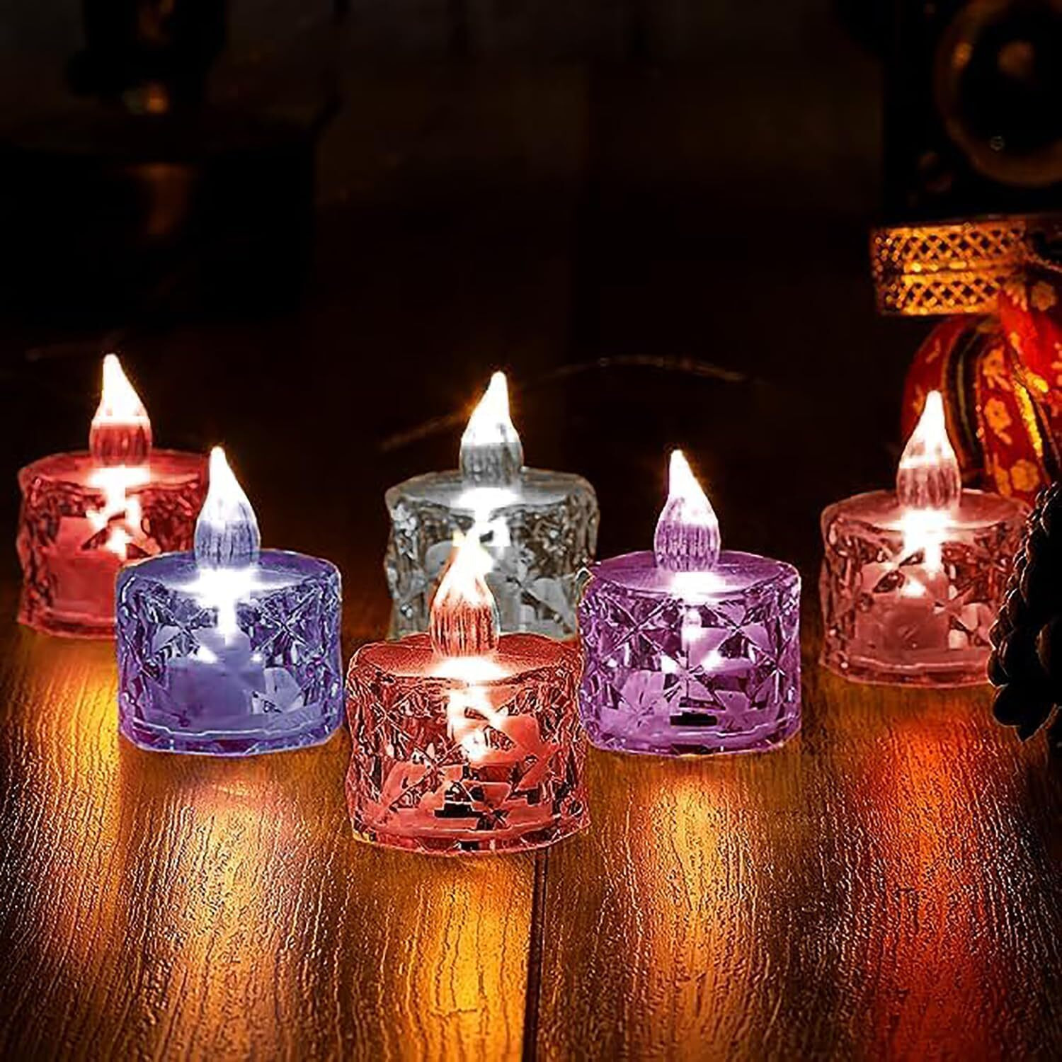 Vivenza Flameless Led Tea Light Candles  Transparent Acrylic Crystal Decorative Lights, Smokeless, Battery Operated For Christmas, Diwali, Weddings, Parties & Home Dcor (5Cm)