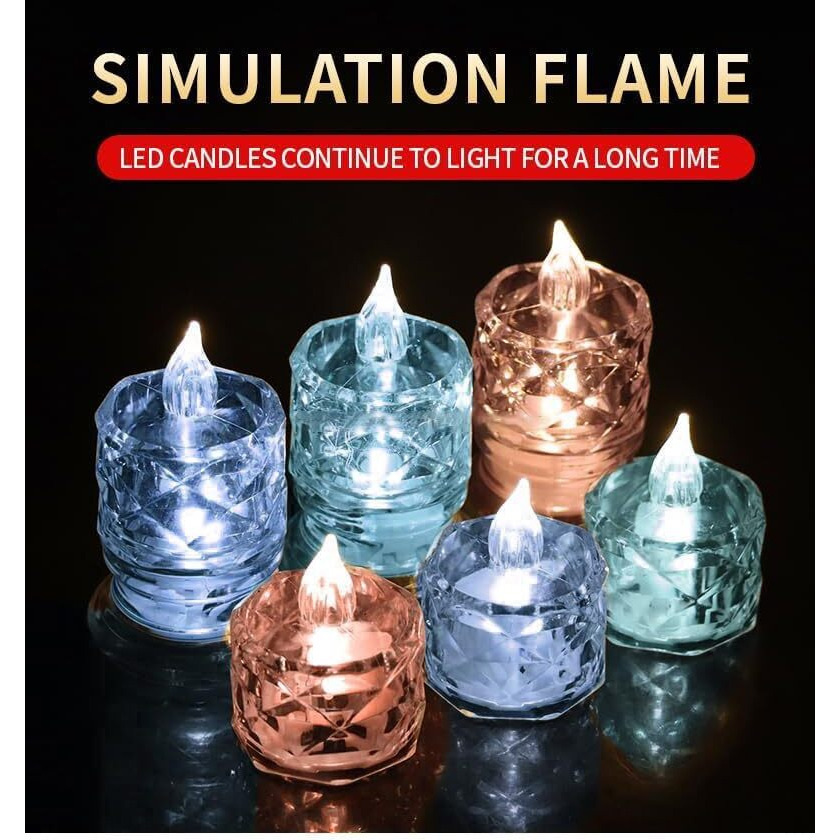 Vivenza Flameless Led Tea Light Candles  Transparent Acrylic Crystal Decorative Lights, Smokeless, Battery Operated For Christmas, Diwali, Weddings, Parties & Home Dcor (5Cm)
