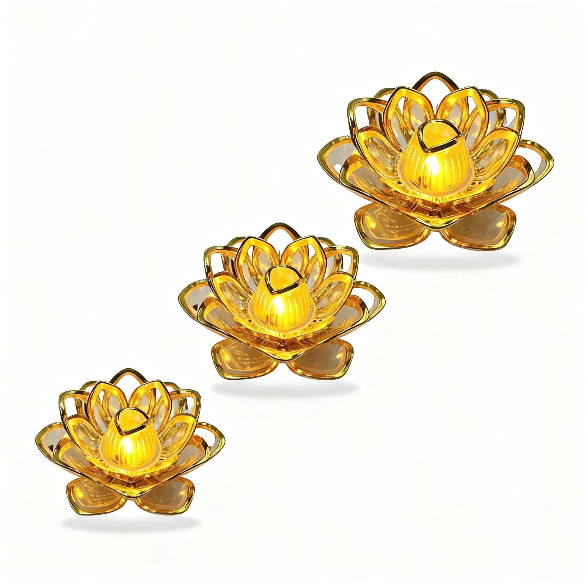 Auslese Lotus Led Tea Light 3 Pcs Candles Battery Operated Flameless Smokeless Acrylic Diya Crystal Light For Diwali Decoration Home Decor Festival & Gifting