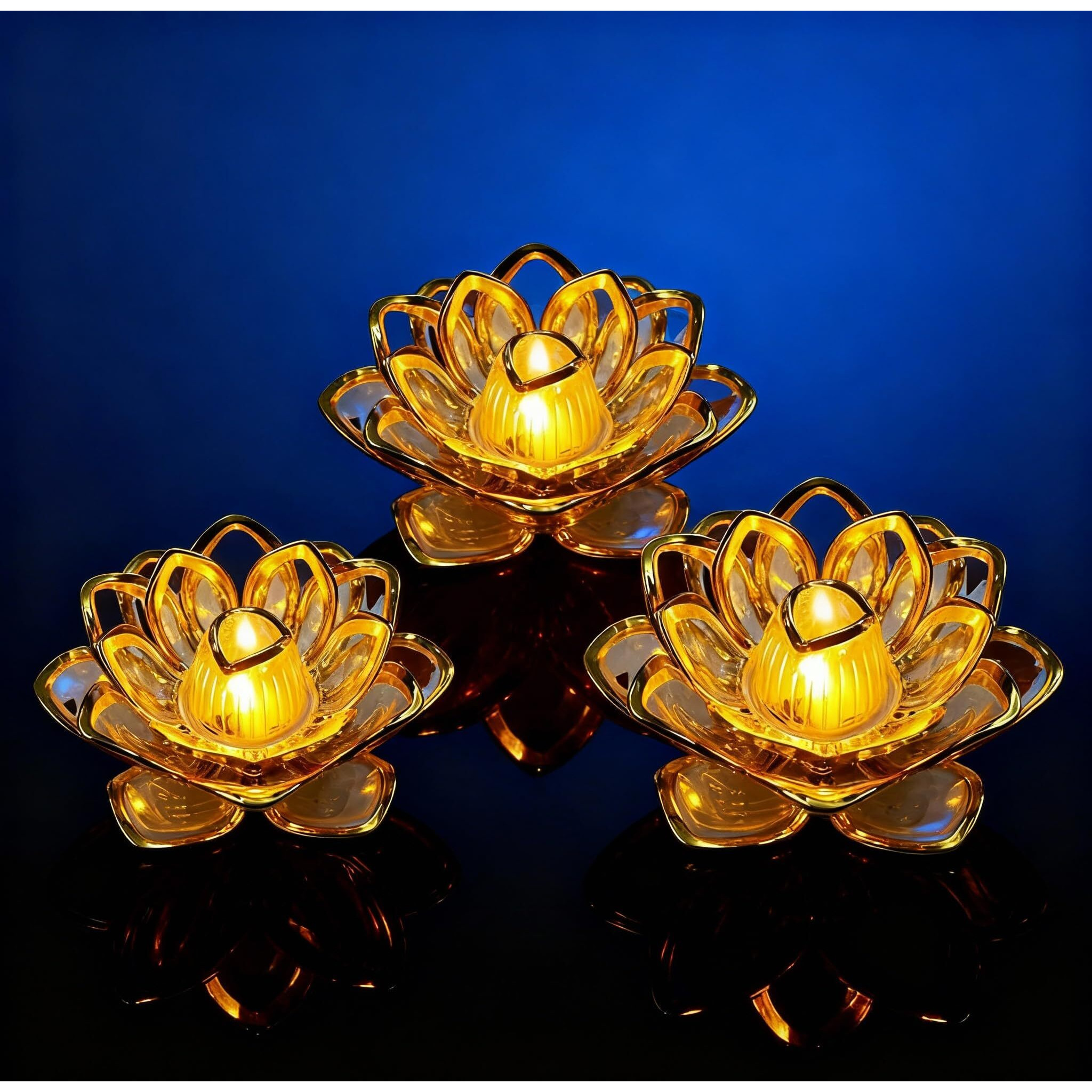 Auslese Lotus Led Tea Light 3 Pcs Candles Battery Operated Flameless Smokeless Acrylic Diya Crystal Light For Diwali Decoration Home Decor Festival & Gifting