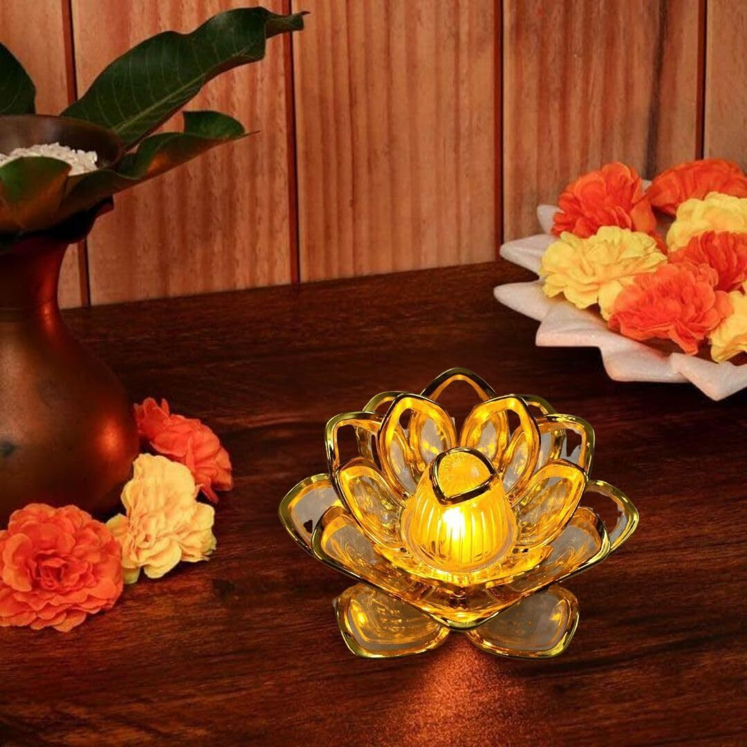 Satyam Kraft 1 Pcs Lotus Led Tea Light Candles | Flameless & Smokeless Diya | Decorative Acrylic Candle | Home Decor, Navratri Decor, Diwali Decoration Item, Pooja Room, Table, Mandir Decor