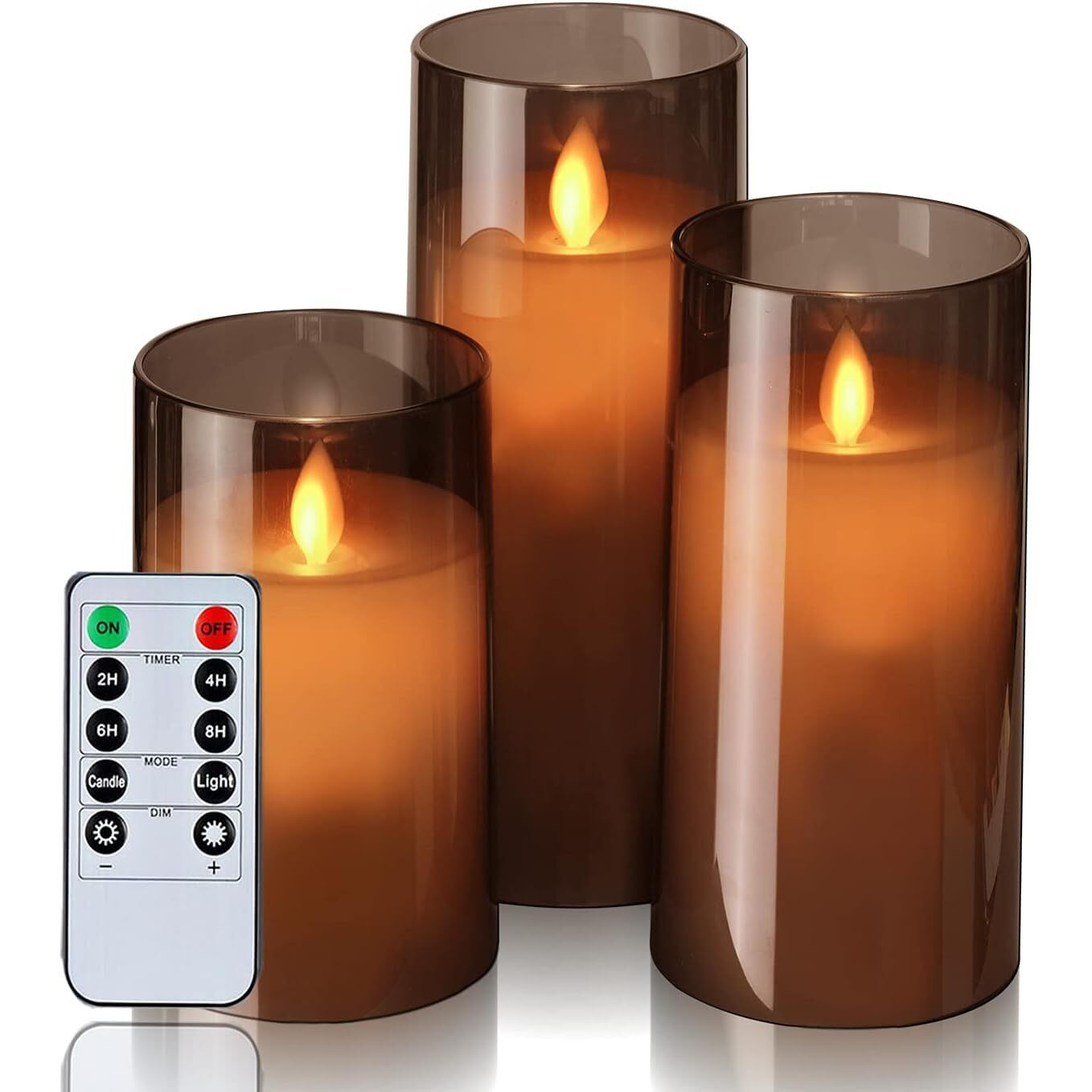 Ltettes Flameless Led Candles Set Of 3 (H-4", 5", 6" X D-3") | Grey Acrylic Fiber Glass Pillar Candles With Remote | Battery Operated | Home Dcor, Wedding, Festival Lighting