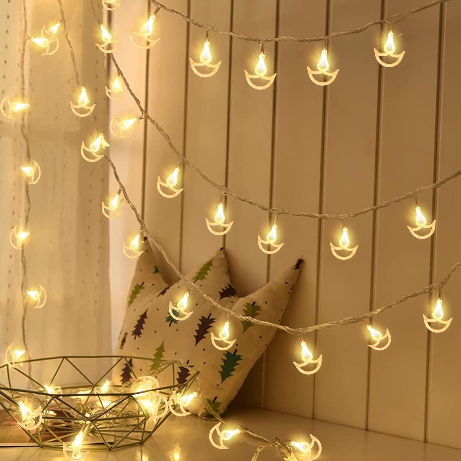 One94Store 14 Led Plastic Diya String Lights  3 Meter Warm White Plug-In Decorative Fairy Lights For Diwali, Pooja Room, Mandir, Home, Festival & Outdoor Decoration (Warm White, Plug-In, Plastic)