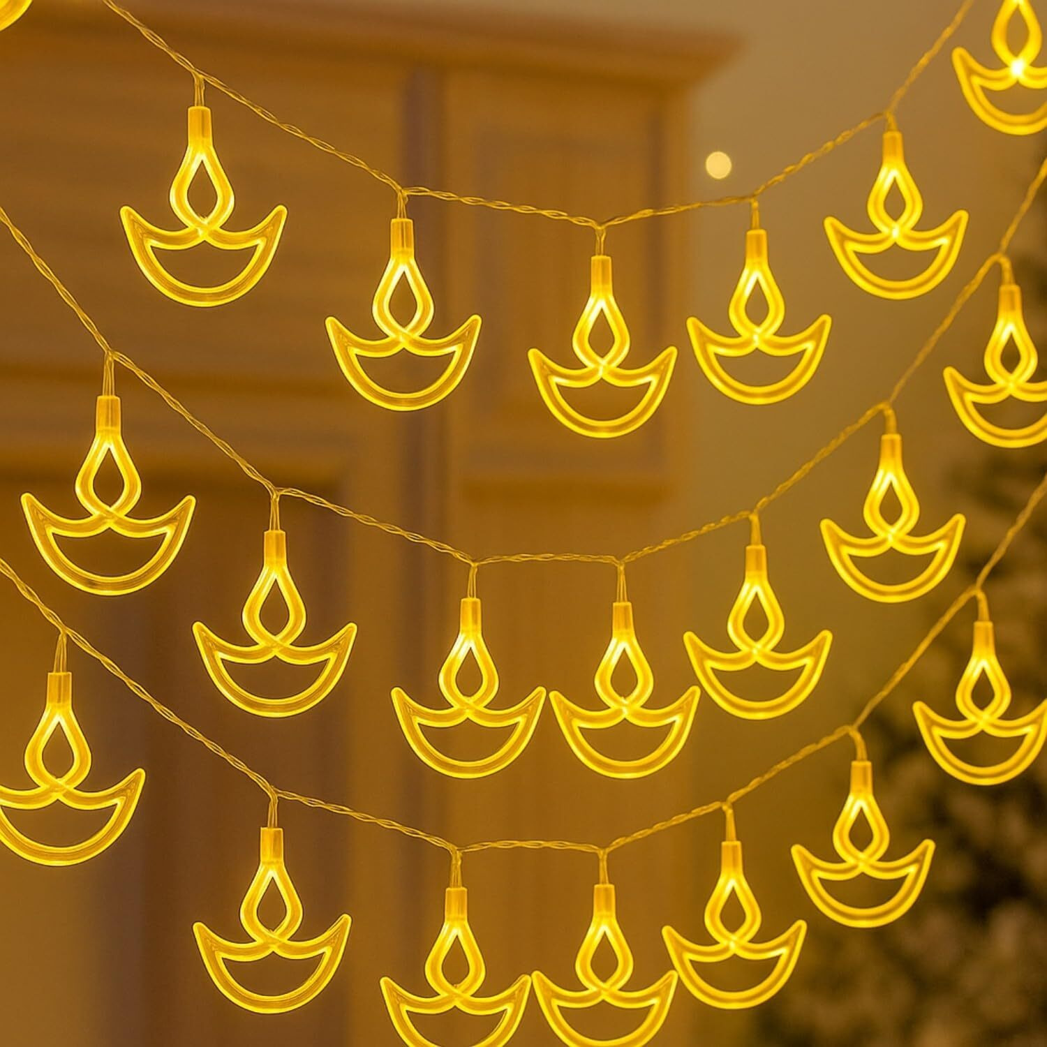 One94Store 14 Led Plastic Diya String Lights  3 Meter Warm White Plug-In Decorative Fairy Lights For Diwali, Pooja Room, Mandir, Home, Festival & Outdoor Decoration (Warm White, Plug-In, Plastic)
