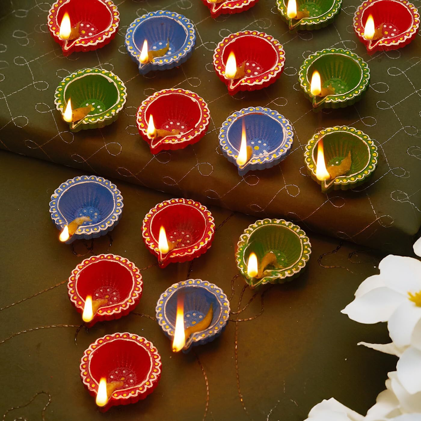 Tied Ribbons Pack Of 18 Large Handmade Clay Diwali Diya S Earthen Oil Lamp Diwali Diya (Multi, 6 Cm X 2 Cm) For Diwali Decoration Home Puja Office Pooja Room Mandir Temple Table Dipawali Decor Items
