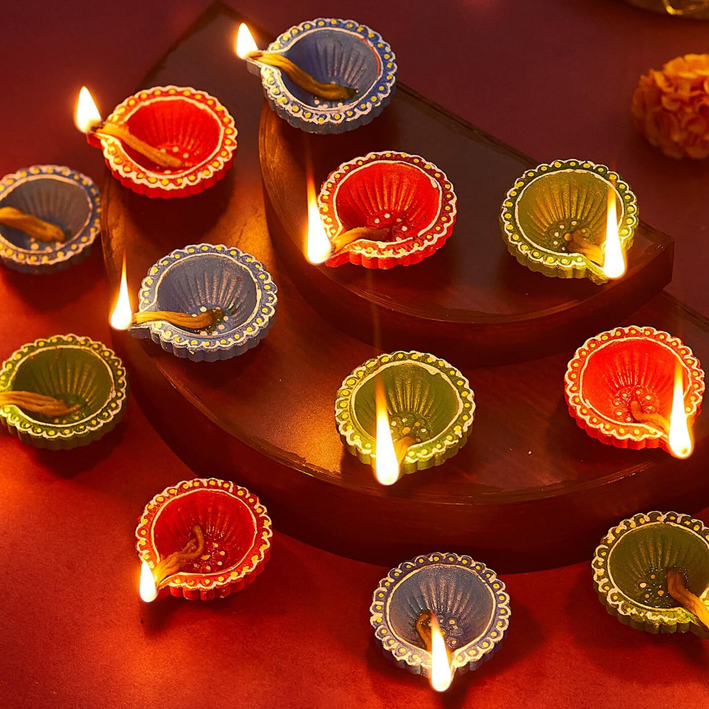 Tied Ribbons Pack Of 18 Large Handmade Clay Diwali Diya S Earthen Oil Lamp Diwali Diya (Multi, 6 Cm X 2 Cm) For Diwali Decoration Home Puja Office Pooja Room Mandir Temple Table Dipawali Decor Items