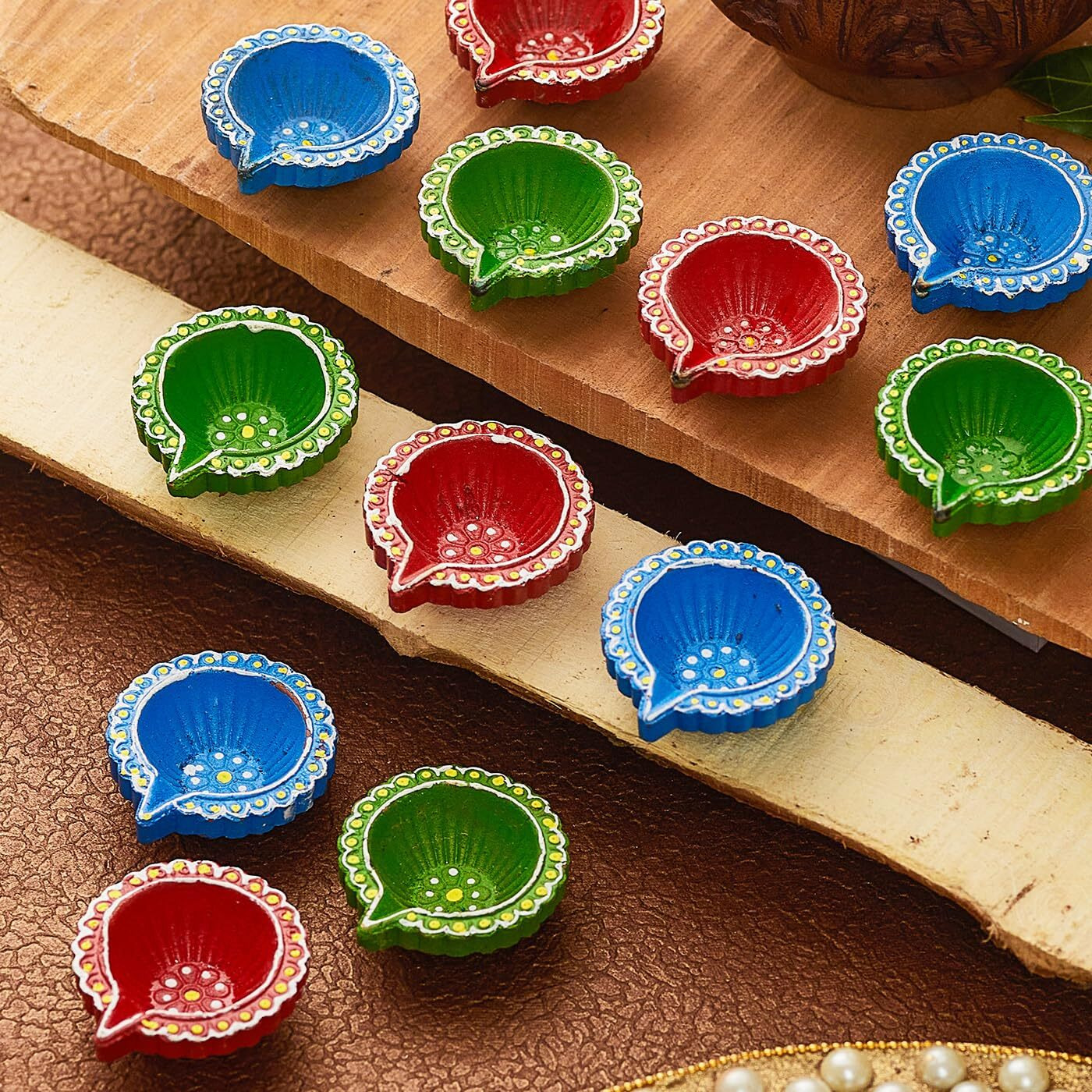 Tied Ribbons Pack Of 18 Large Handmade Clay Diwali Diya S Earthen Oil Lamp Diwali Diya (Multi, 6 Cm X 2 Cm) For Diwali Decoration Home Puja Office Pooja Room Mandir Temple Table Dipawali Decor Items