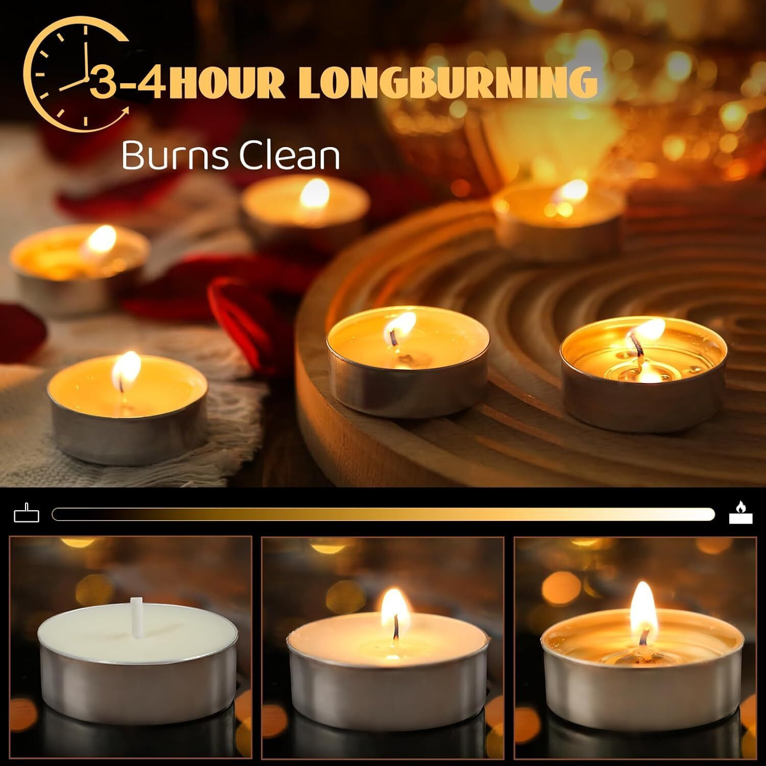 Tealight Candles Unscented White Long-Burning, Smokeless, Wax Candles For Home Dcor | Festive Lighting | Candles For Diwali Decoration | Aromatherapy & Relaxation | Tea Light Candle (White-Pack-50)