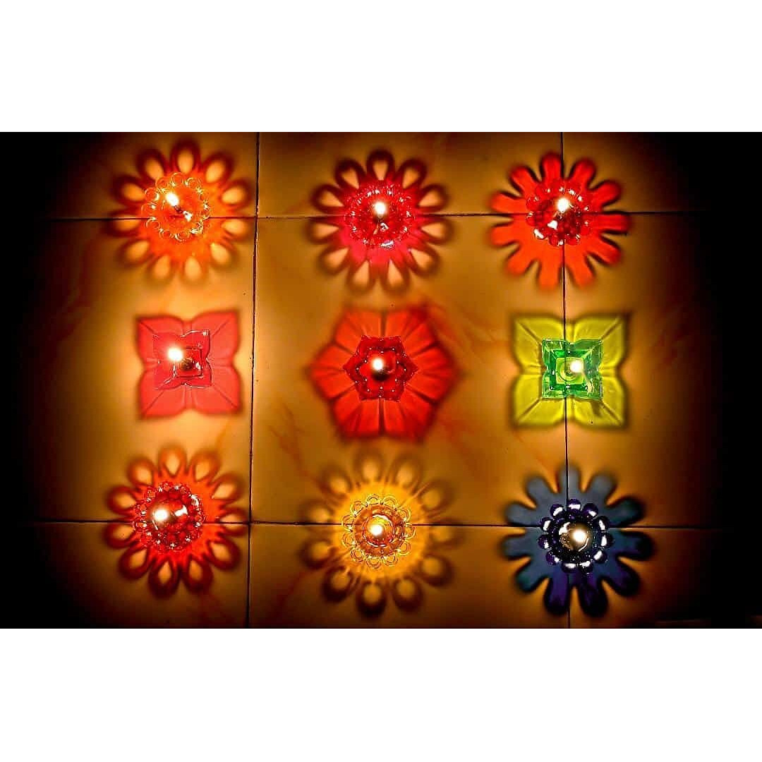 Anshez Pack Of 6 3D Diya Reflection Diwali Decorations Set | Plastic Diya For Puja And Festive Home Decor  | Indian Diwali & Festival Lighting Essentials | Navratri Special