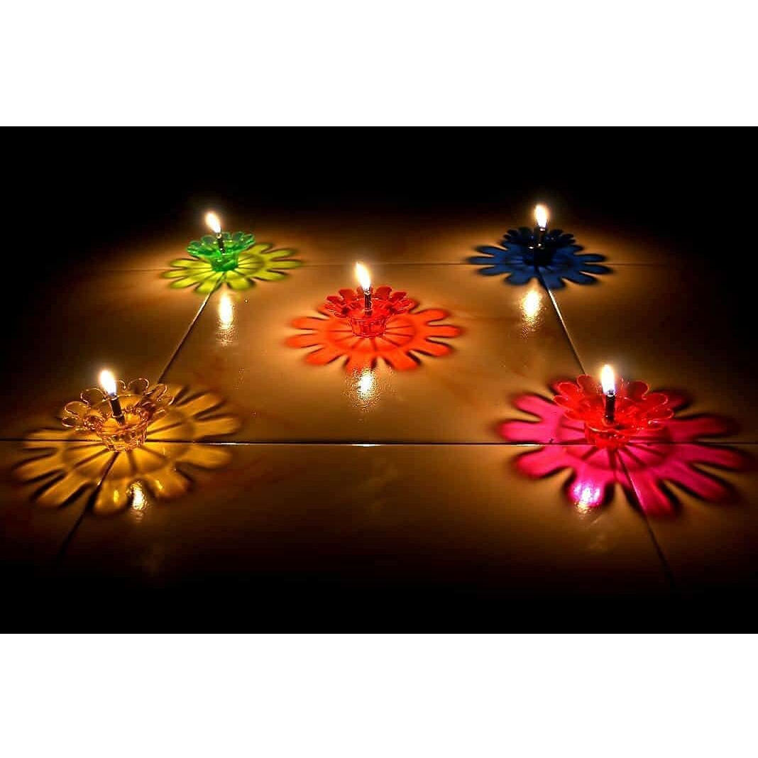 Anshez Pack Of 6 3D Diya Reflection Diwali Decorations Set | Plastic Diya For Puja And Festive Home Decor  | Indian Diwali & Festival Lighting Essentials | Navratri Special