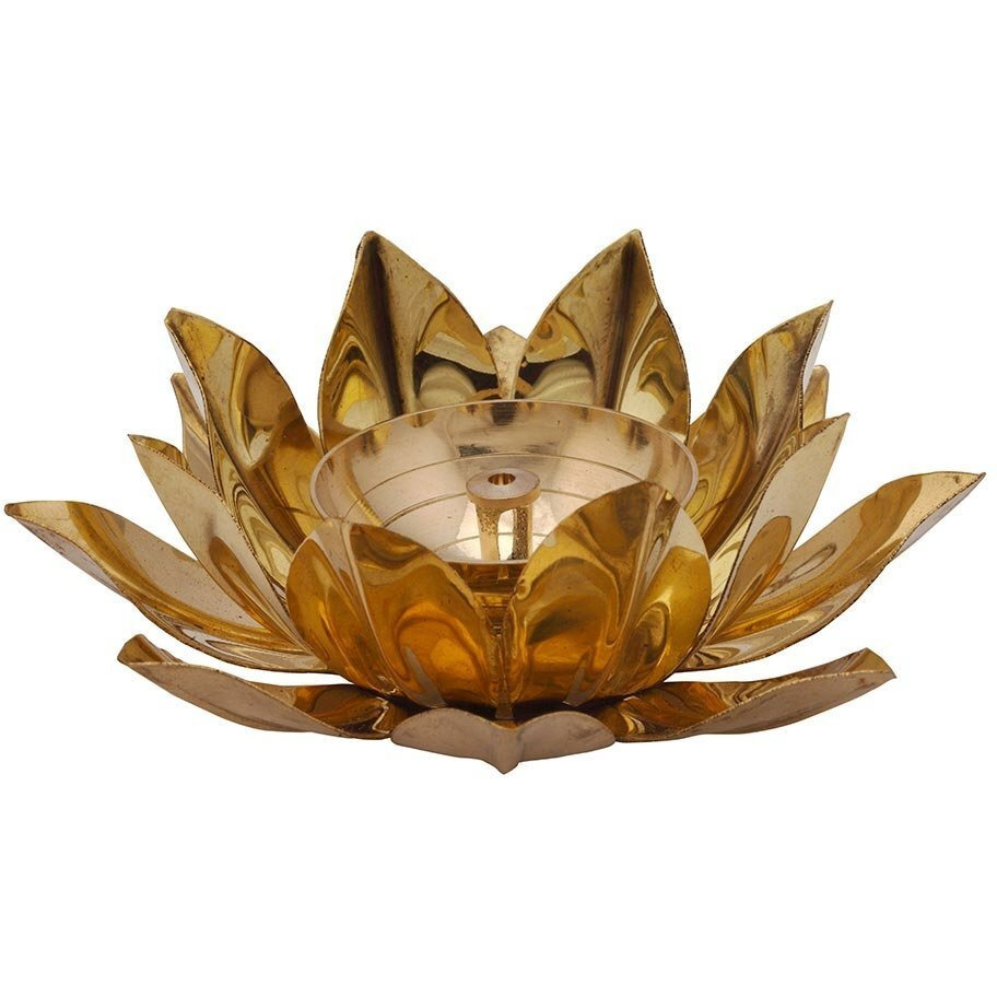 Dreamkraft Brass Lotus Kuber Diya For Home Festive Gifting, Housewarming Decoration And Gift Purpose- 5 Inch Traditional Aarti Lamp For Diwali And Festival Lighting