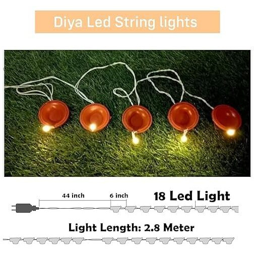 Amazon Brand - Umi 3 Meter 14 Led Plastic Diya's Perfect For Indoor/Outdoor Decoration For Diwali, Christmas, Birthday, Navratri, And Valentine's Day Gifts(Warm White)