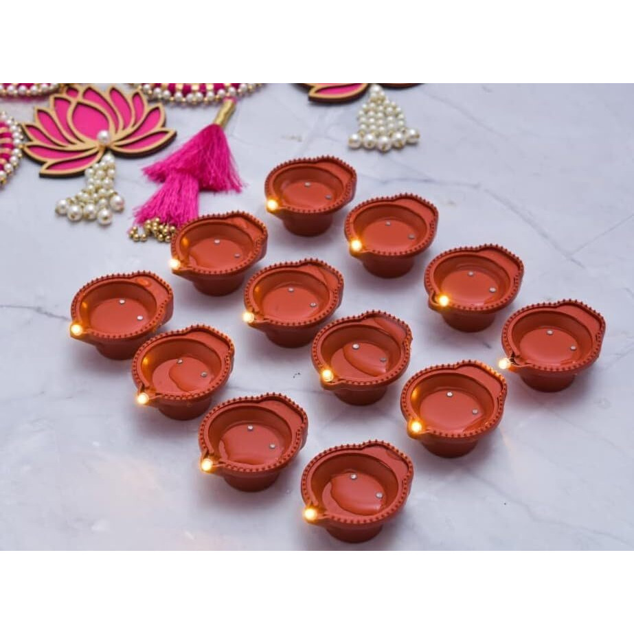Cri8Hub Water Sensor Led Diyas Pack Of 12 Flameless Floating Lights For Diwali, Pooja, Wedding, Home Decor | Waterproof Smokeless Electric Lamps For Indoor Outdoor Festive Decoration