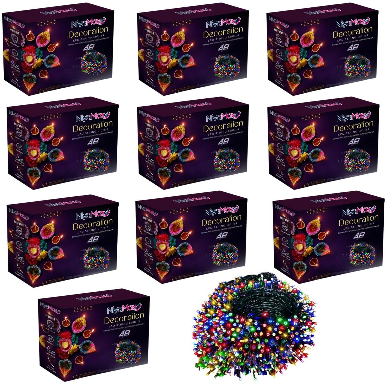 Niyamax 36 Ft Multicolor Led Pixel String Lights  360 Copper Wire Decorative Fairy Lights For Diwali, Christmas, Wedding, Party & Home Dcor  Bright Serial Led Lighting (Pack Of 10)