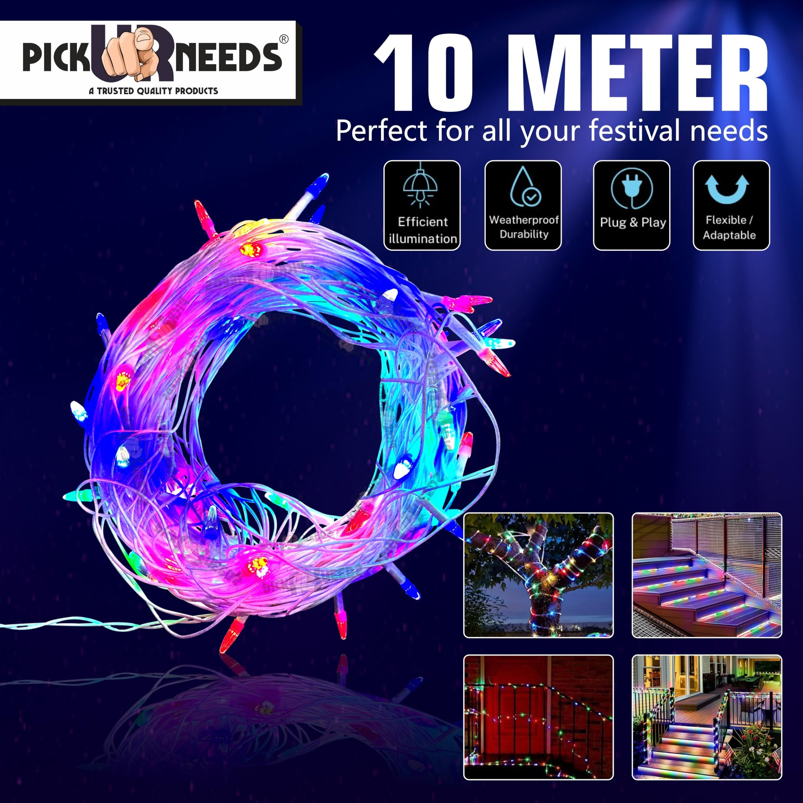 Pick Ur Needs 24 Leds Curtain String Lights For Home Decoration Diwali Chrishtmas Light Multicolor Flickering Rice Light 10Mtr (Pack Of 2)