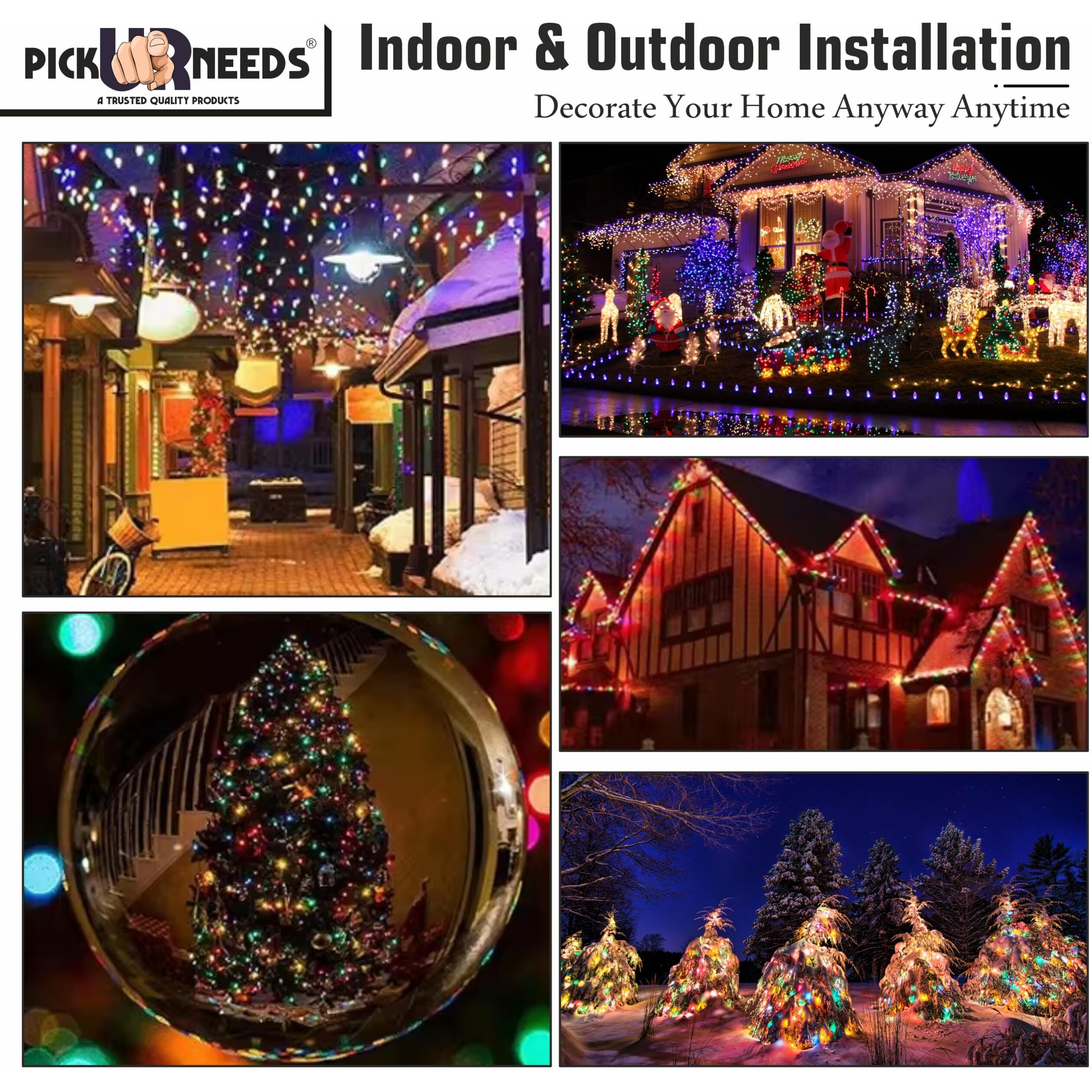 Pick Ur Needs 24 Leds Curtain String Lights For Home Decoration Diwali Chrishtmas Light Multicolor Flickering Rice Light 10Mtr (Pack Of 2)