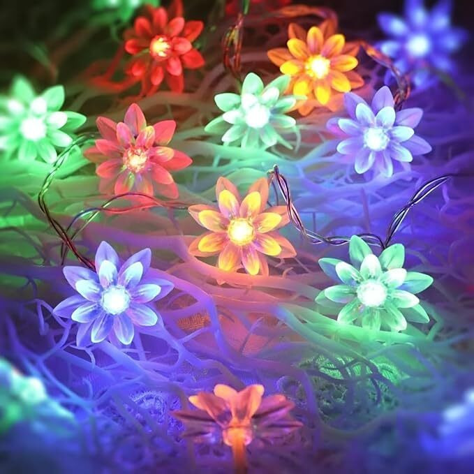 One94Store 14 Led Double Silicone Flower String Lights  3 Meter Multicolor Lotus Fairy Lights, Plug-In Waterproof Decorative Lights For Home, Indoor Outdoor, Diwali & Christmas Decoration