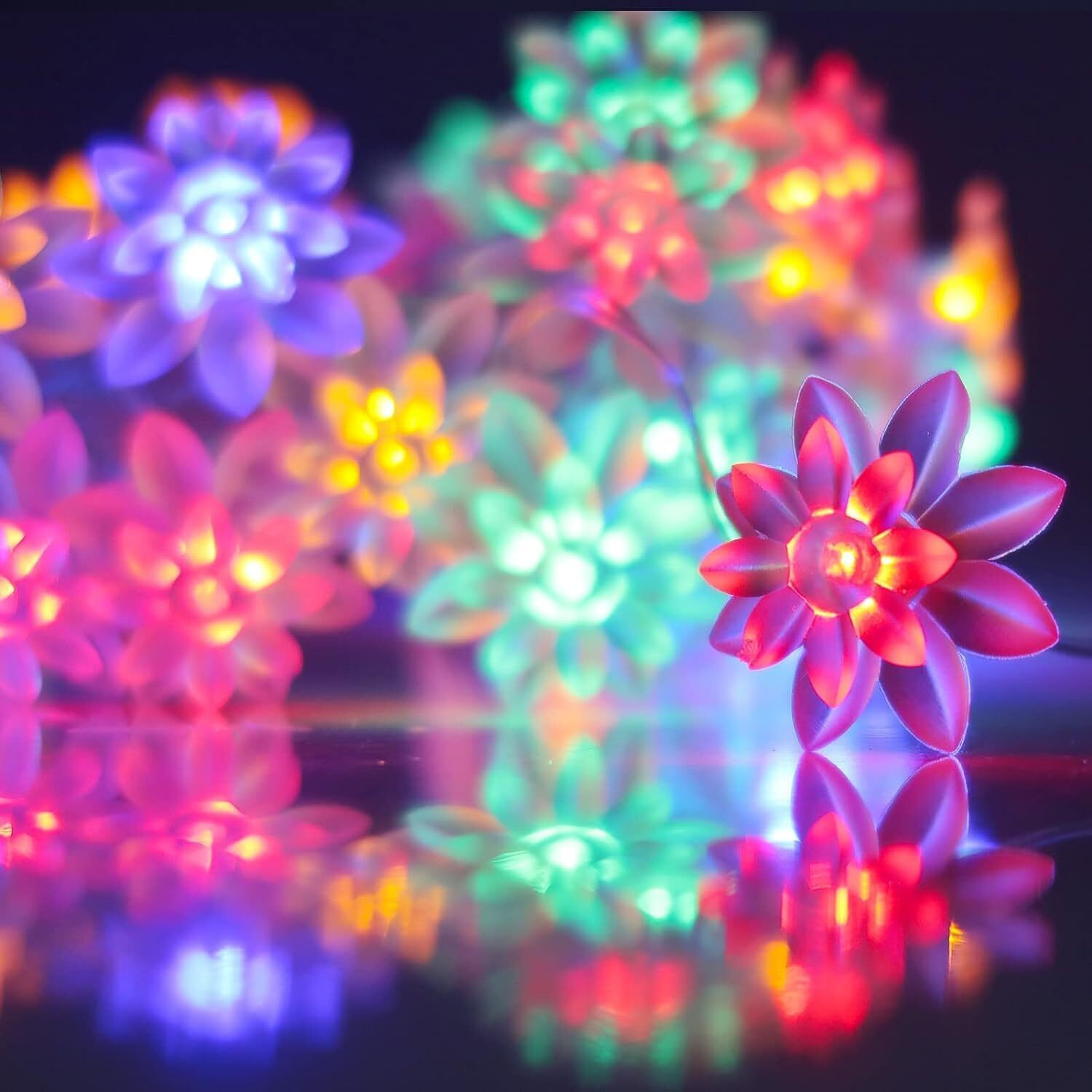One94Store 14 Led Double Silicone Flower String Lights  3 Meter Multicolor Lotus Fairy Lights, Plug-In Waterproof Decorative Lights For Home, Indoor Outdoor, Diwali & Christmas Decoration