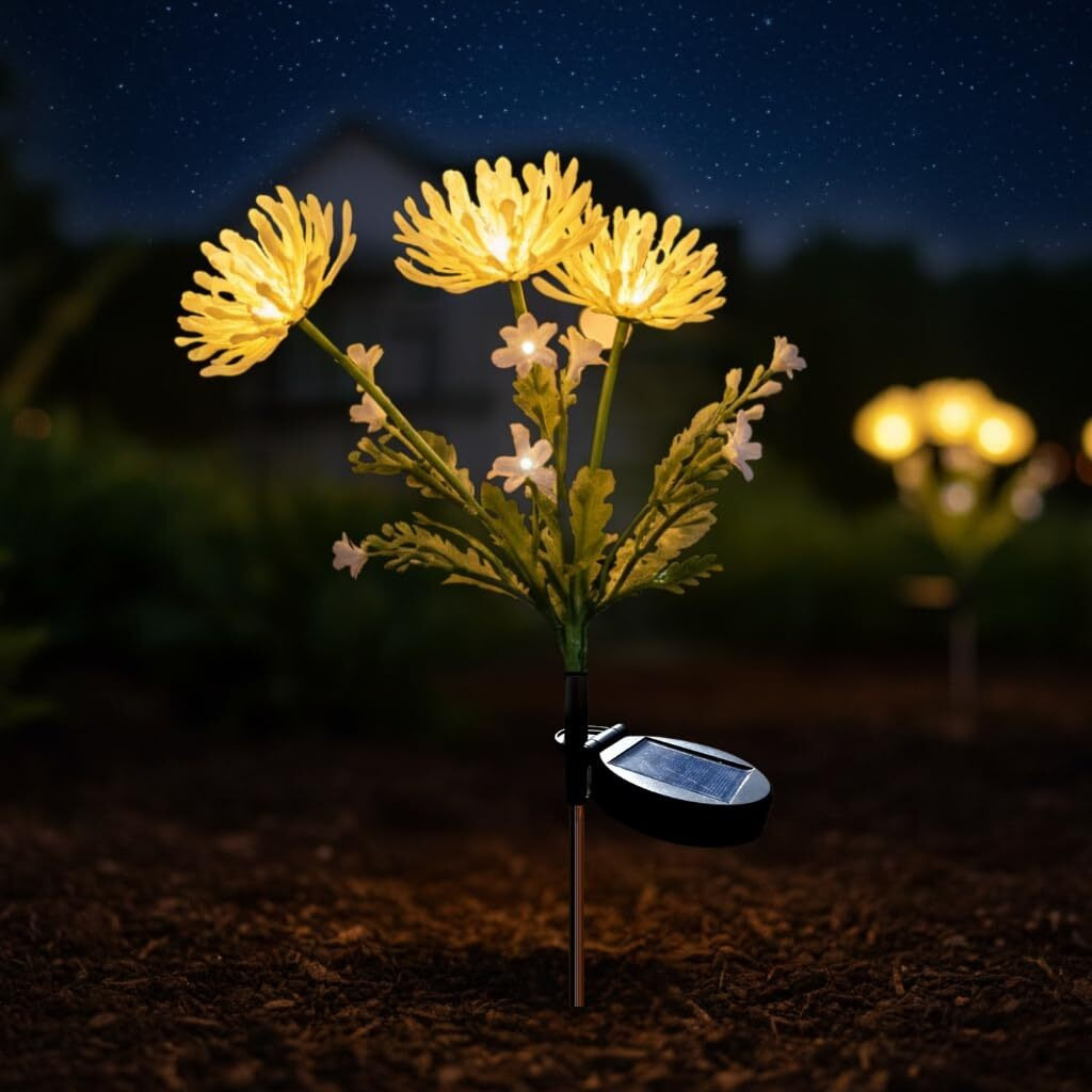 Homehop Solar Light Outdoor Garden Waterproof Flower Lamp With 20 Led For Landscape, Pathway, Balcony, Home Decor & Courtyard, Auto On/Off (Warm White-Abs)