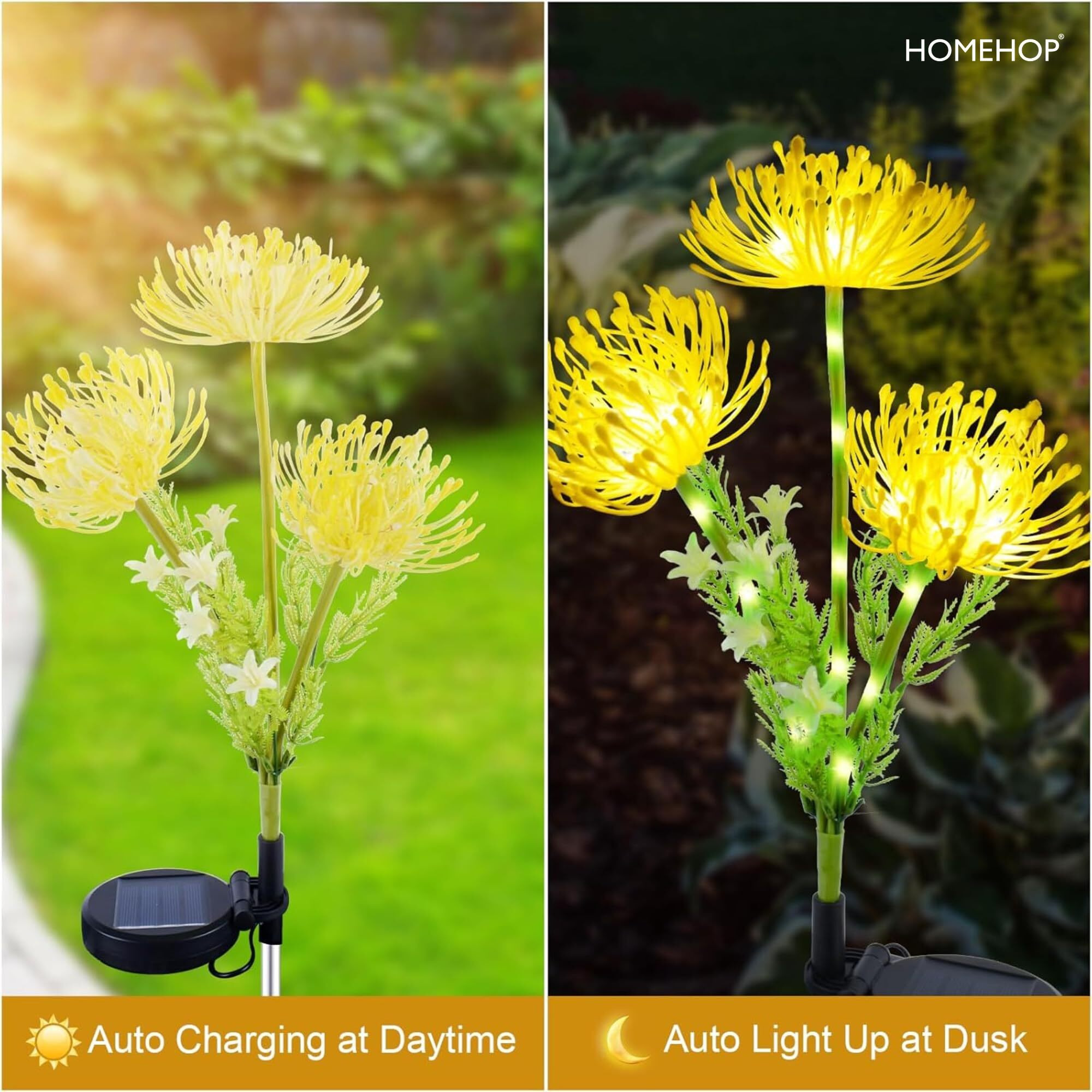 Homehop Solar Light Outdoor Garden Waterproof Flower Lamp With 20 Led For Landscape, Pathway, Balcony, Home Decor & Courtyard, Auto On/Off (Warm White-Abs)