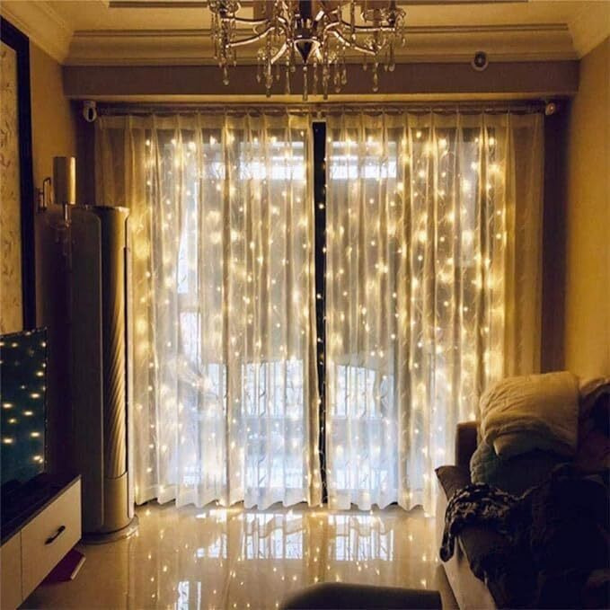 Lexton 300 Led Copper String Light With Remote | 8 Modes, Usb Powered, 3Mx3M Copper Wire String Light With Hanging Hooks | Decoration For Diwali, Christmas, Curtain Lights (Warm White, Pack Of 1)