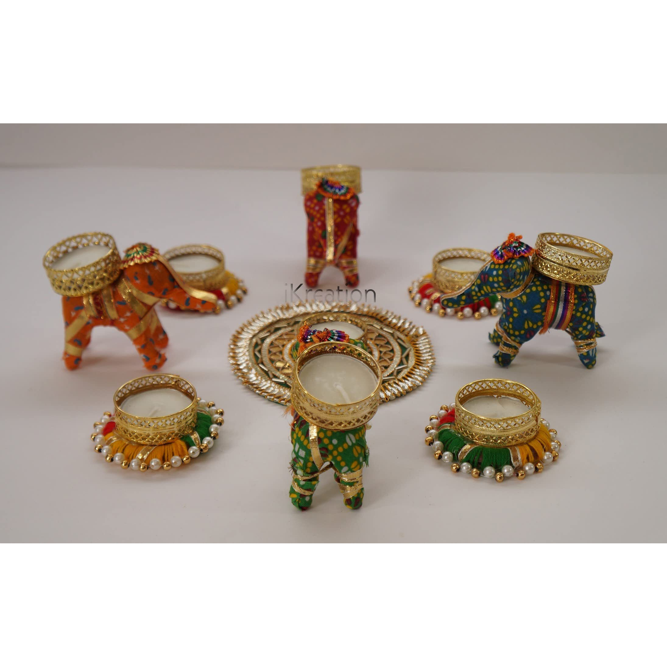 Ikreation Gota Patti Patches Round And Elephant Diya Rangoli/Diwali Gift/Diwali Diya/Festival Decoration (Multicolor) (9 Pcs) (31 Cm X 31 Cm)