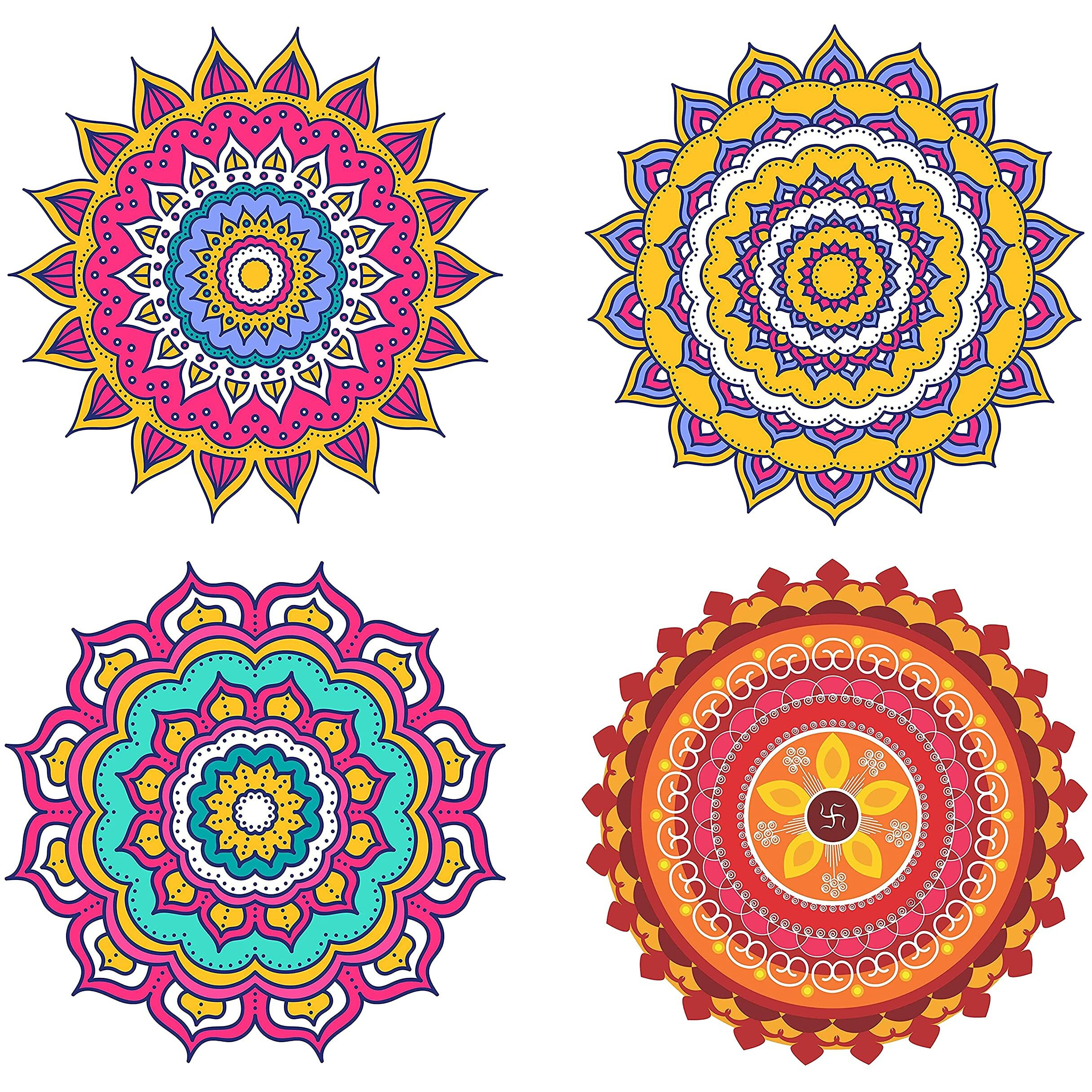 Dreamkraft Colorful Rangoli Sticker Set For Diwali Decoration, Floor & Wall Stickers Rangoli Floor Stickers For Door Entrance, Diwali Diya Stickers (12 X 12 In, Pack Of 4)_Pc359