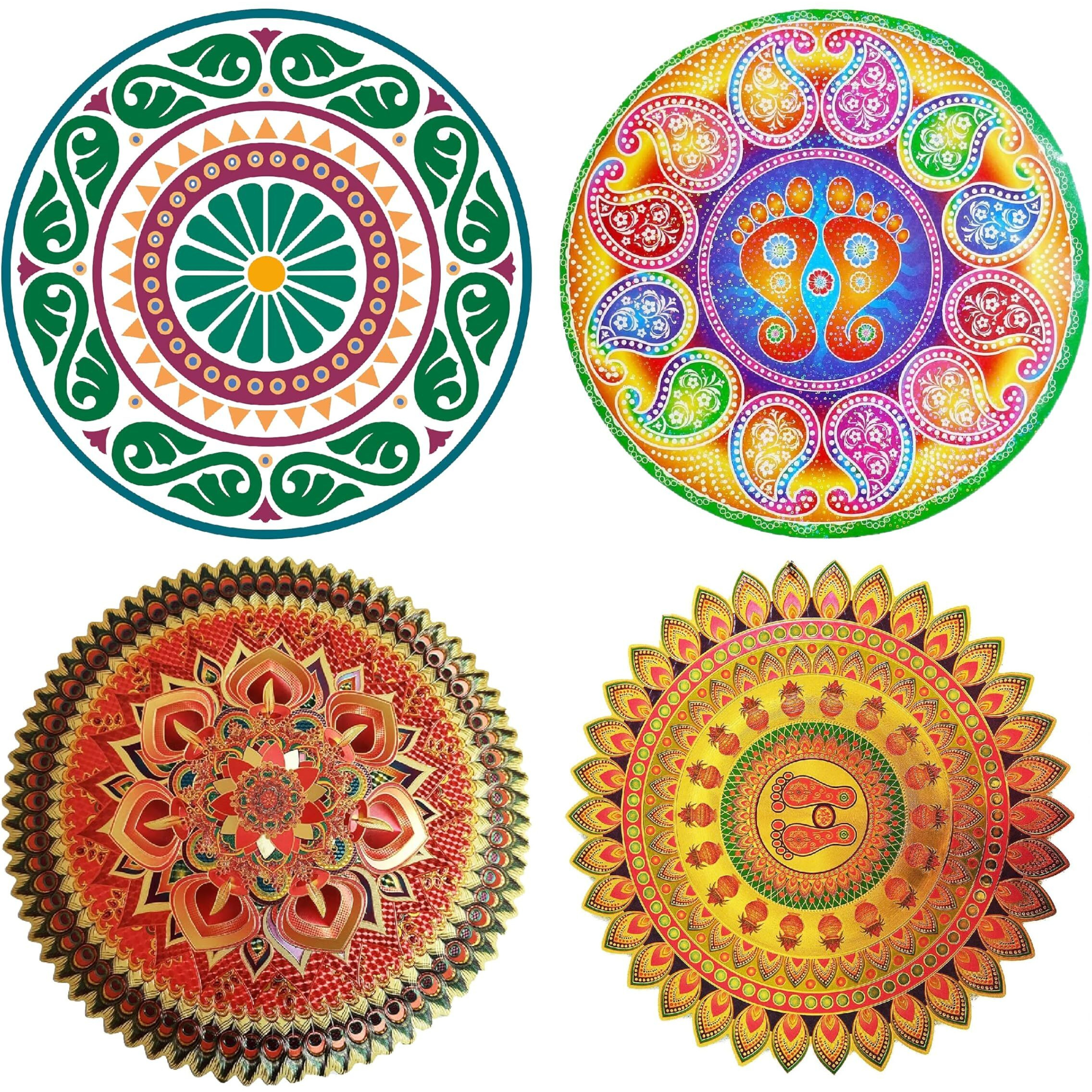 Dreamkraft Colorful Rangoli Sticker Set For Diwali Decoration, Floor & Wall Stickers (30 Cm X 30 Cm, Pack Of 4)_Pc497