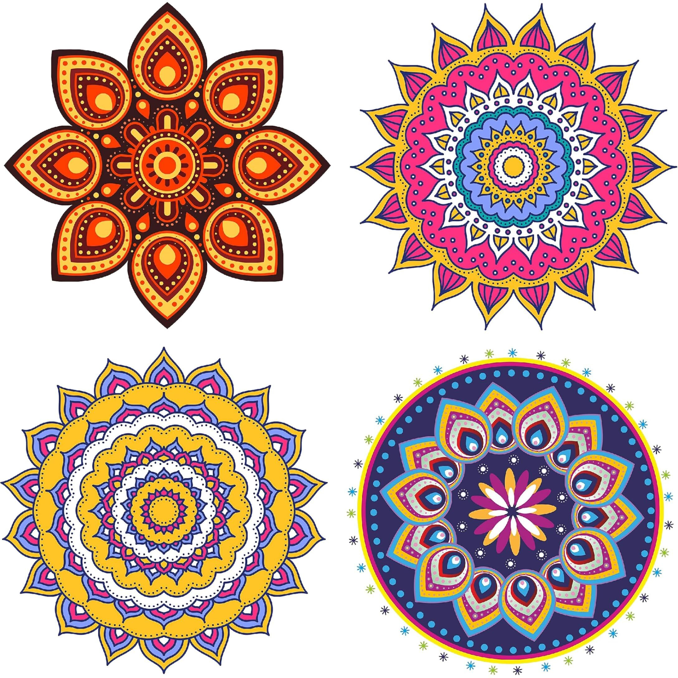 Dreamkraft Colorful Rangoli Sticker Set For Diwali Decoration, Floor & Wall Stickers (30 Cm X 30 Cm, Pack Of 4)_Pc507