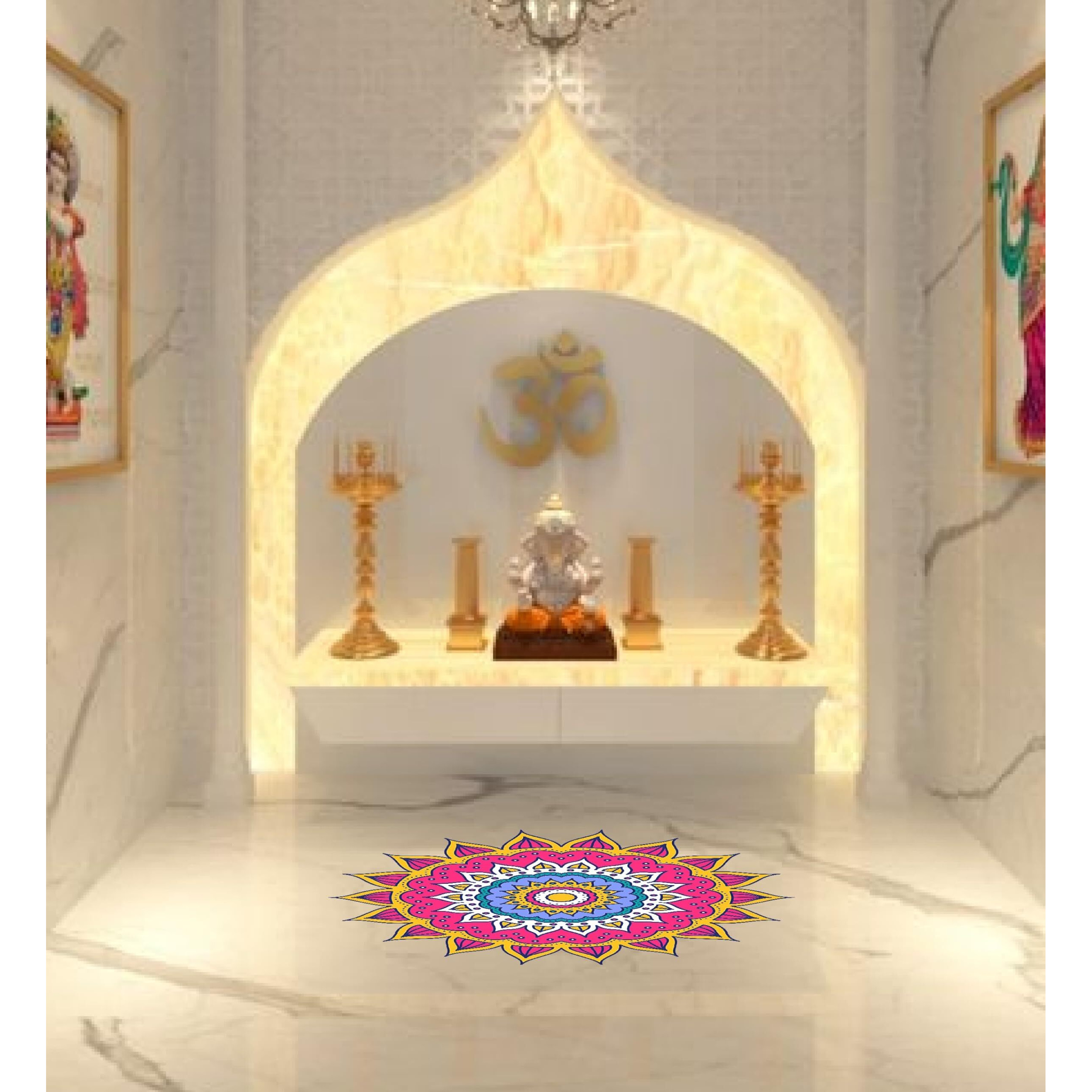 Dreamkraft Colorful Rangoli Sticker Set For Diwali Decoration, Floor & Wall Stickers (30 Cm X 30 Cm, Pack Of 4)_Pc507