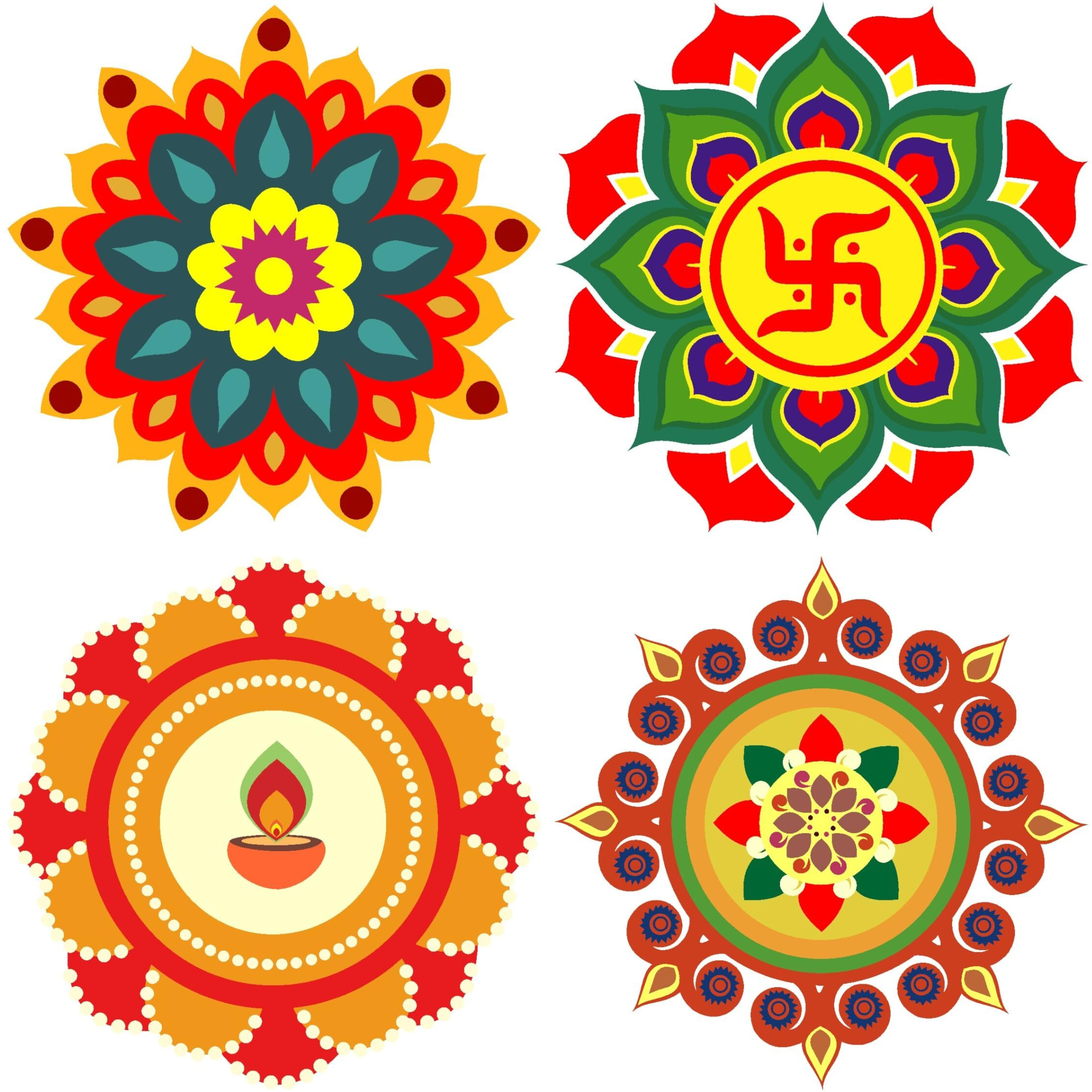 Dreamkraft Colorful Rangoli Sticker Set For Diwali Decoration, Floor & Wall Stickers (30 Cm X 30 Cm, Pack Of 4)_Pc503